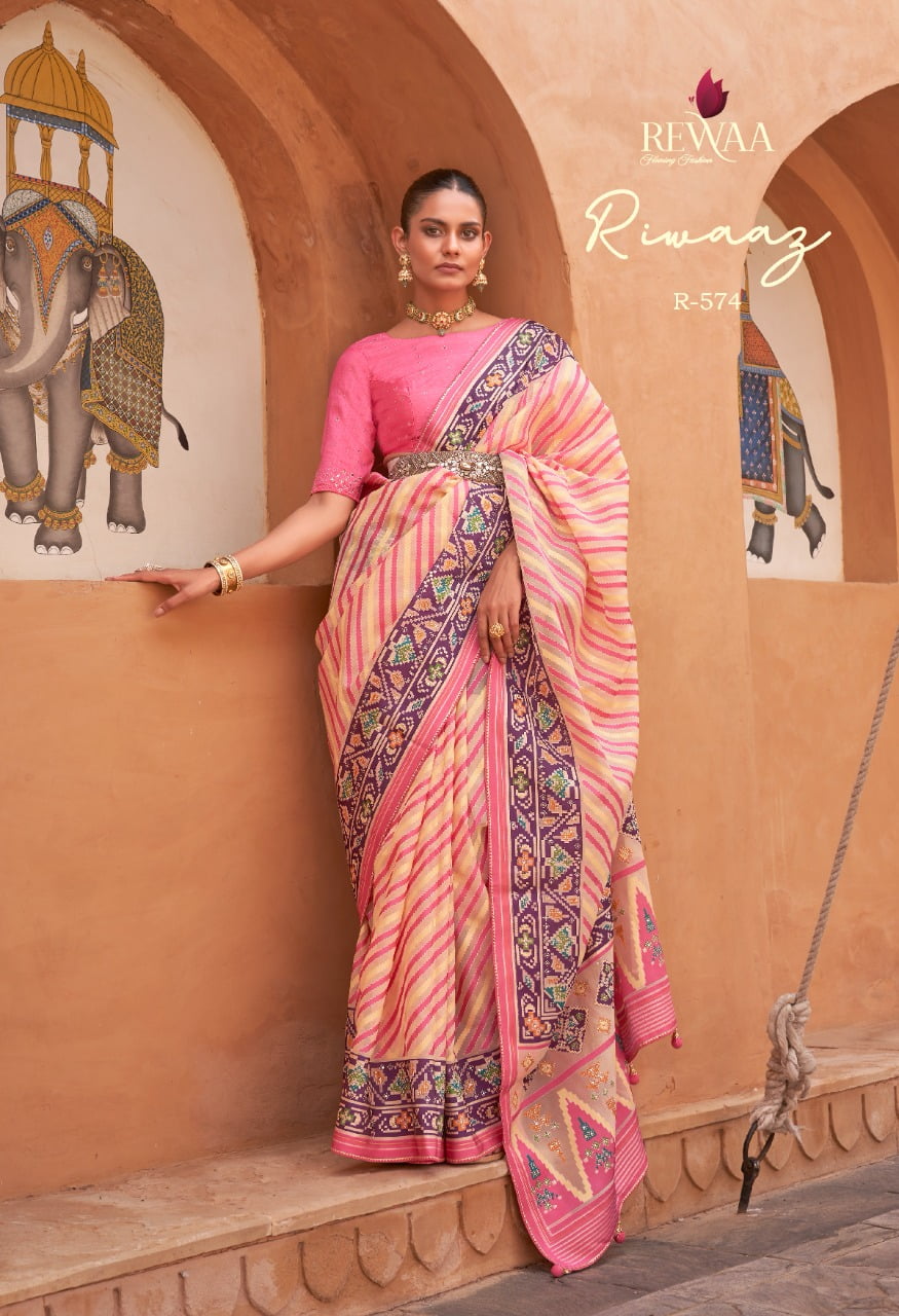 Patola Printed Designer Saree Tissue Silk Fabric