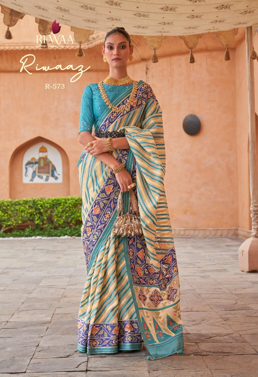 Patola Printed Designer Saree Tissue Silk Fabric - Image 2