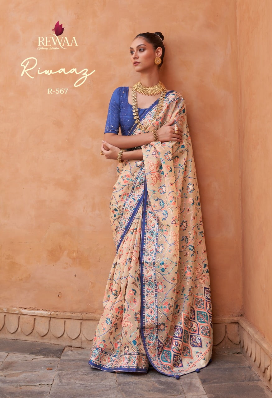 Patola Printed Designer Saree Tissue Silk Fabric - Image 3
