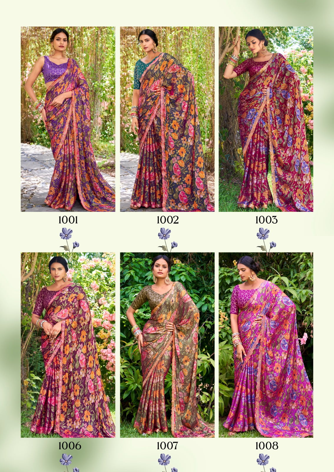 Velvet Chiffon Floral Printed Designer Saree - Image 6