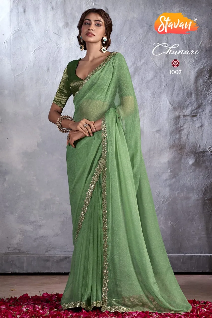 Bandhni Print Designer Cut Work Pure Chiffon Saree - Image 11