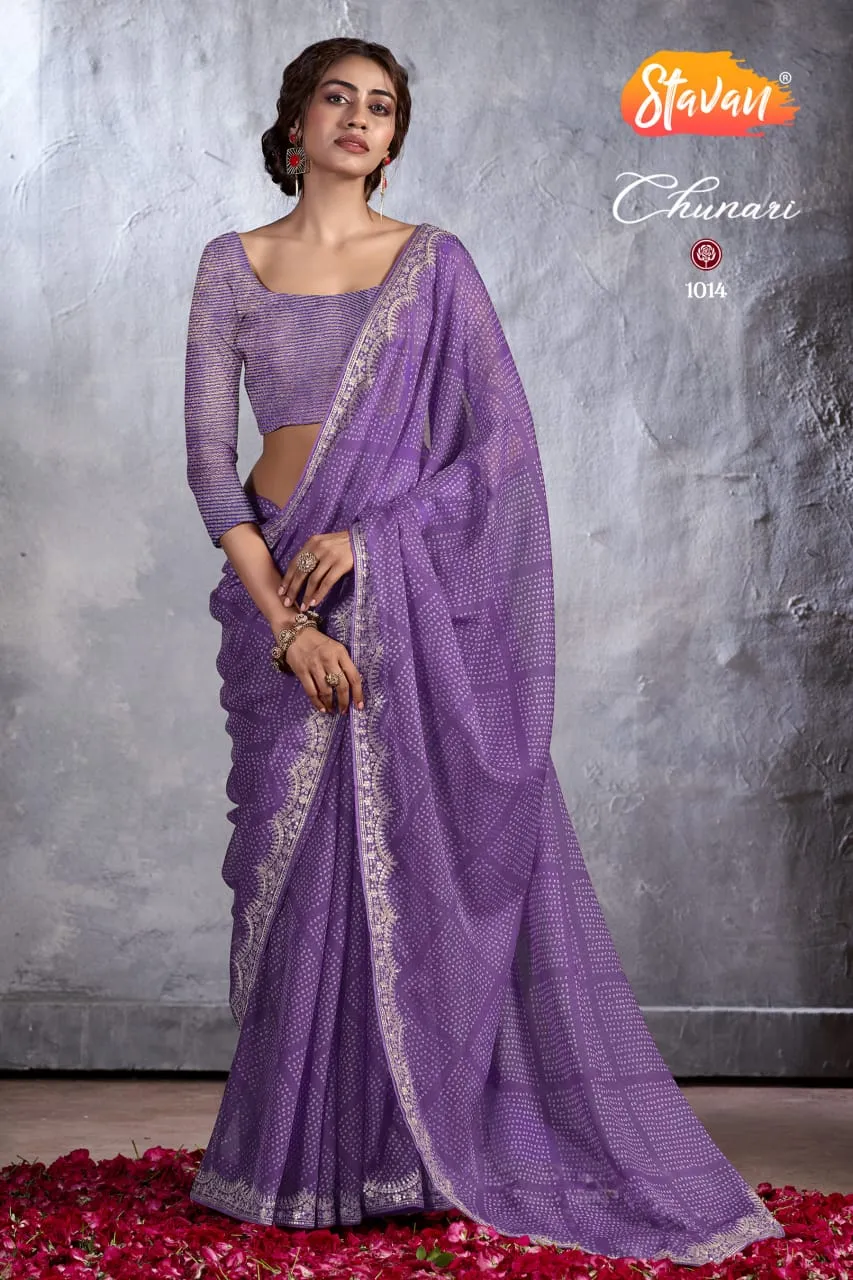 Bandhni Print Designer Cut Work Pure Chiffon Saree - Image 7