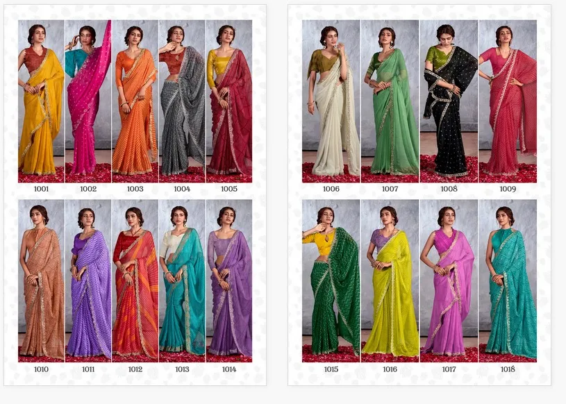 Bandhni Print Designer Cut Work Pure Chiffon Saree - Image 8