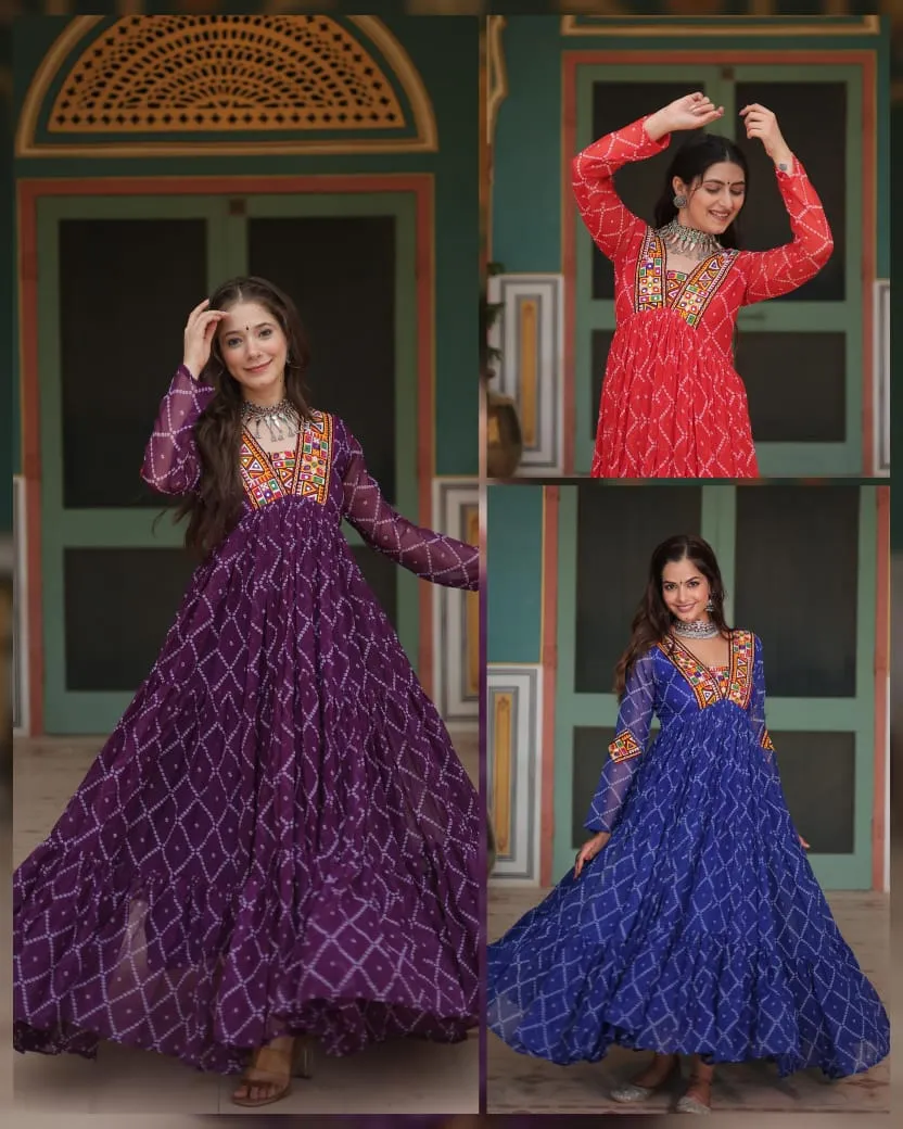 Bandhni Print With Kutchi Patch Work Designer Navratri Wear
