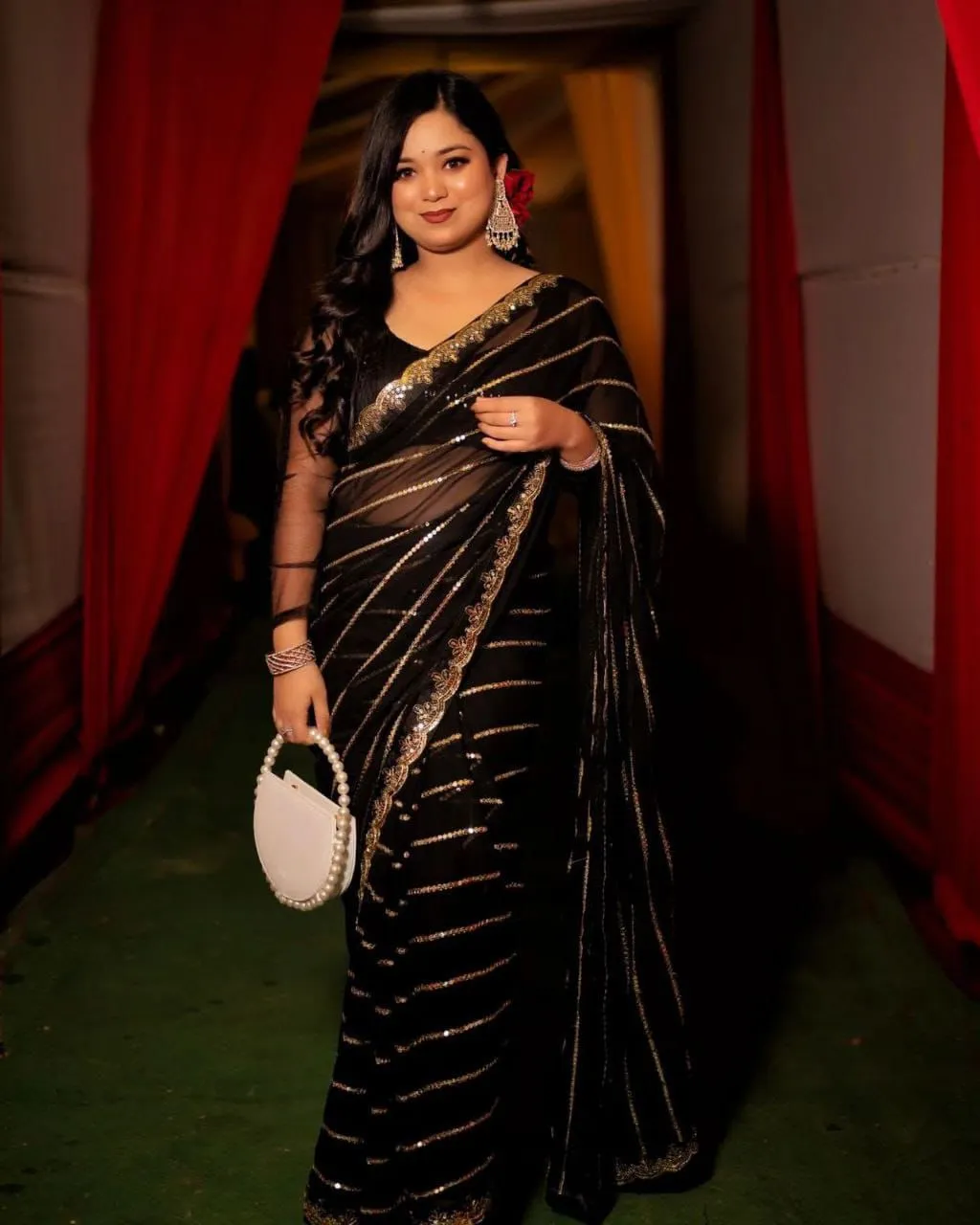 Black With Golden Work Georgette Saree