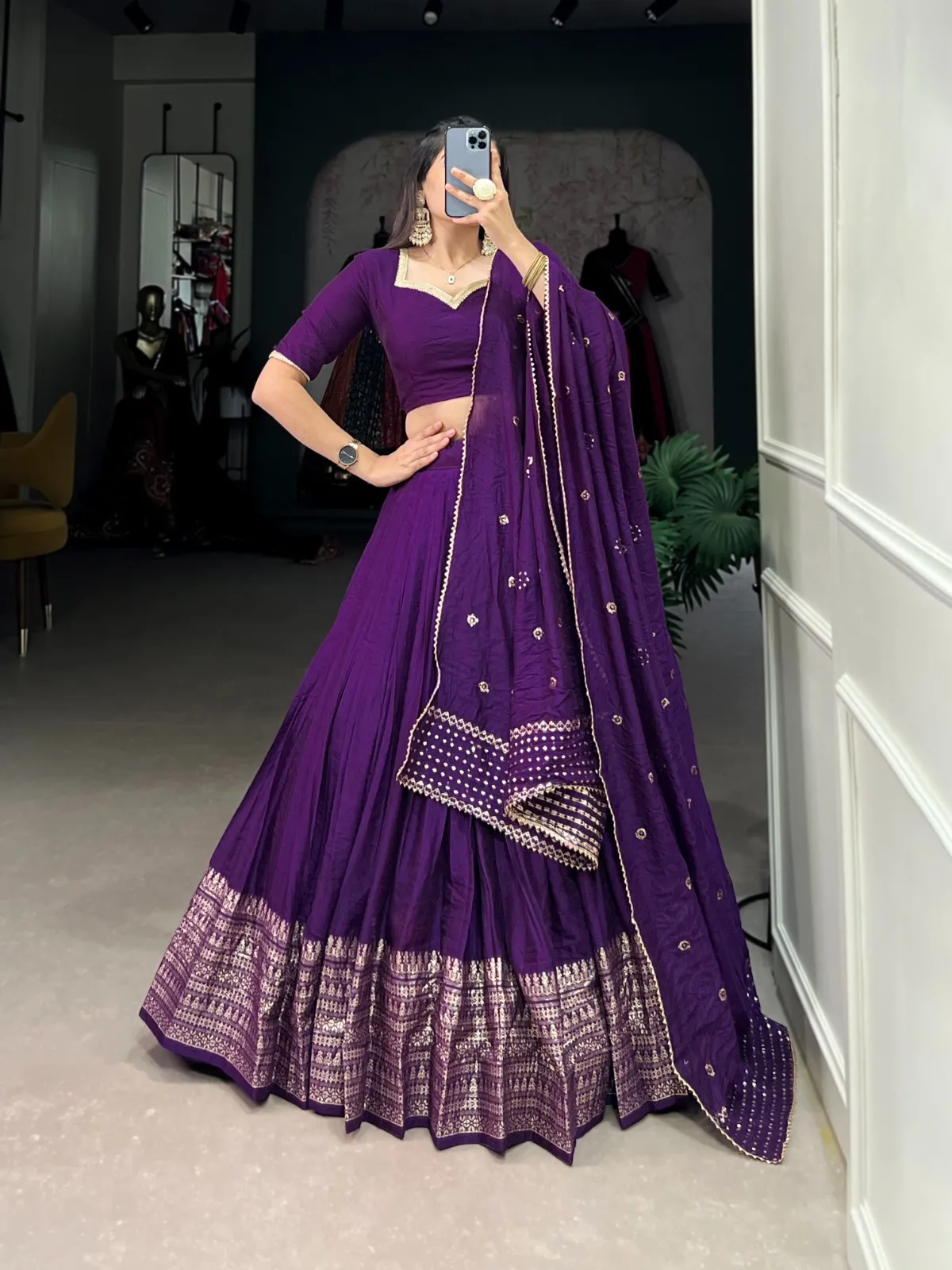 Bridesmaid Simple Plain Lehenga Choli Navratri - Image 3