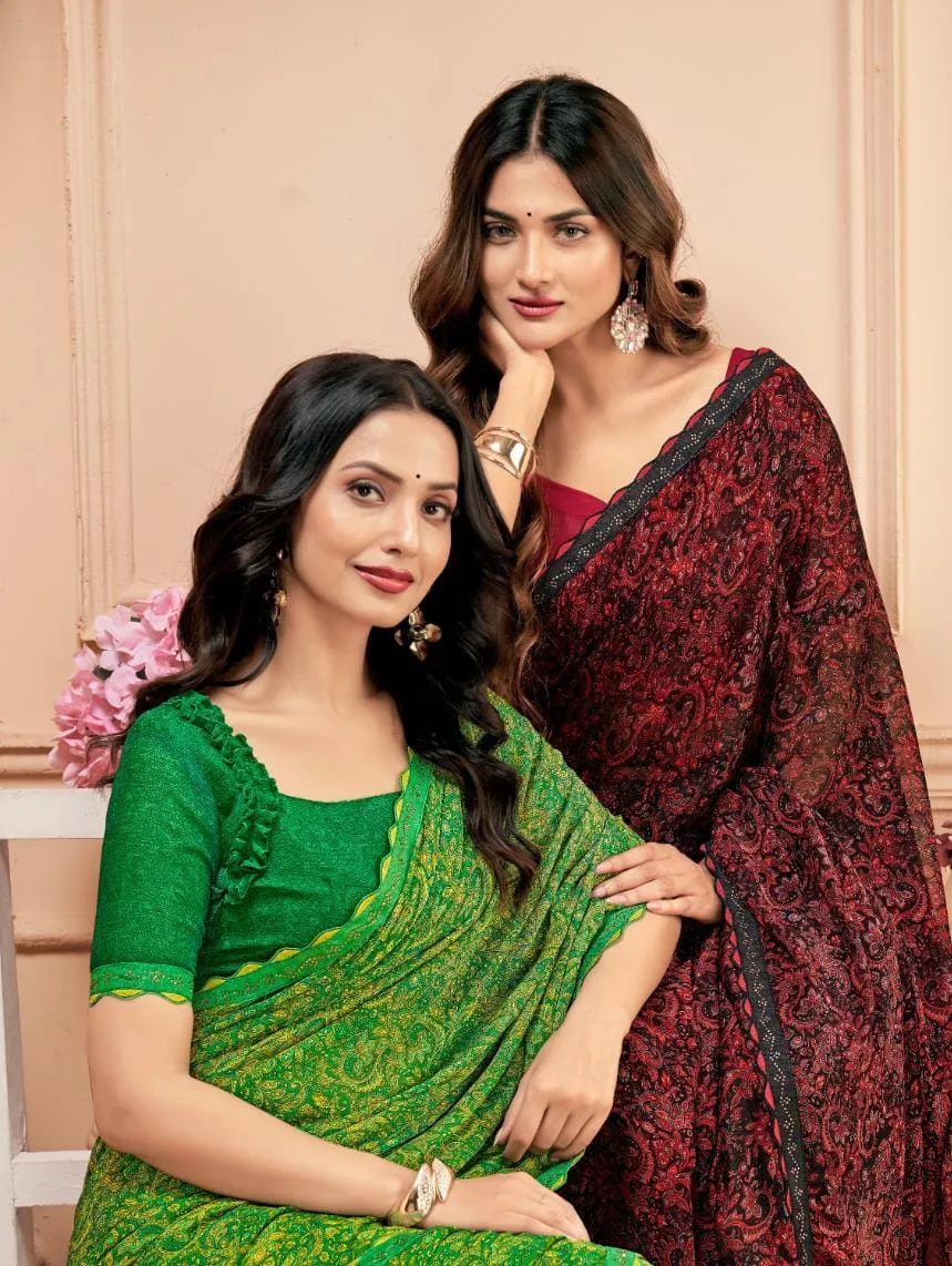 Chiffon Border Saree With Swarovski Border Work Ruchi Vanilla VOL-04
