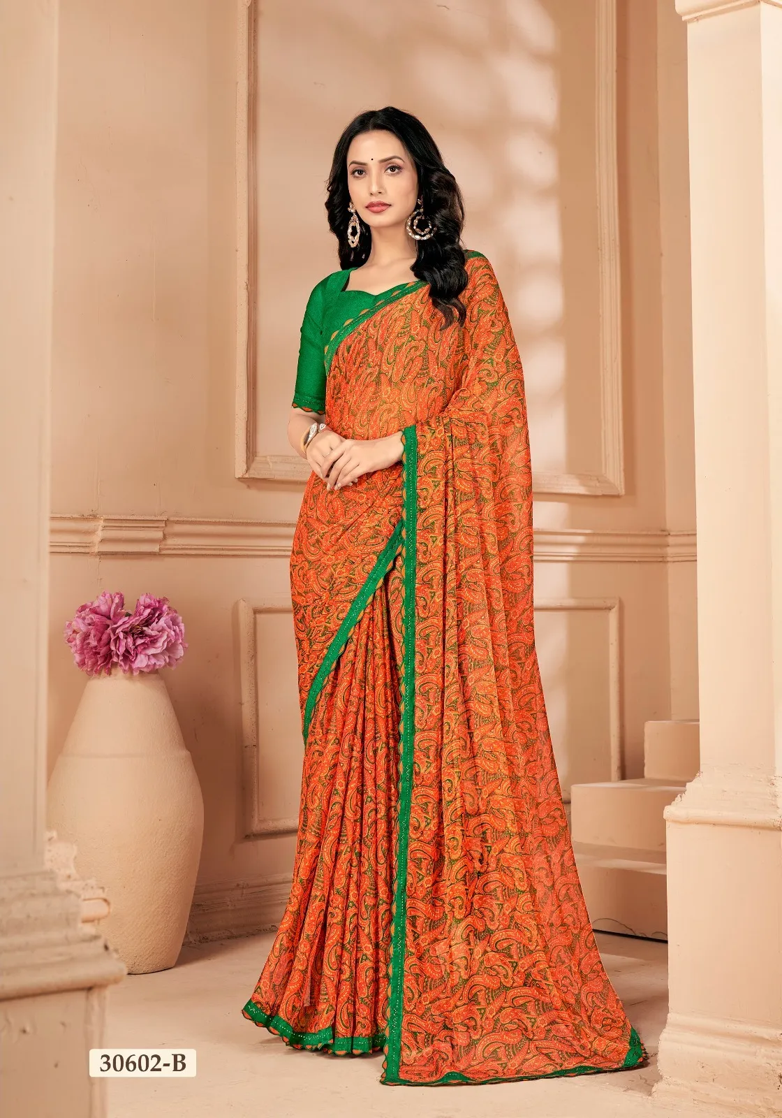 Chiffon Border Saree With Swarovski Border Work Ruchi Vanilla VOL-04 - Image 10