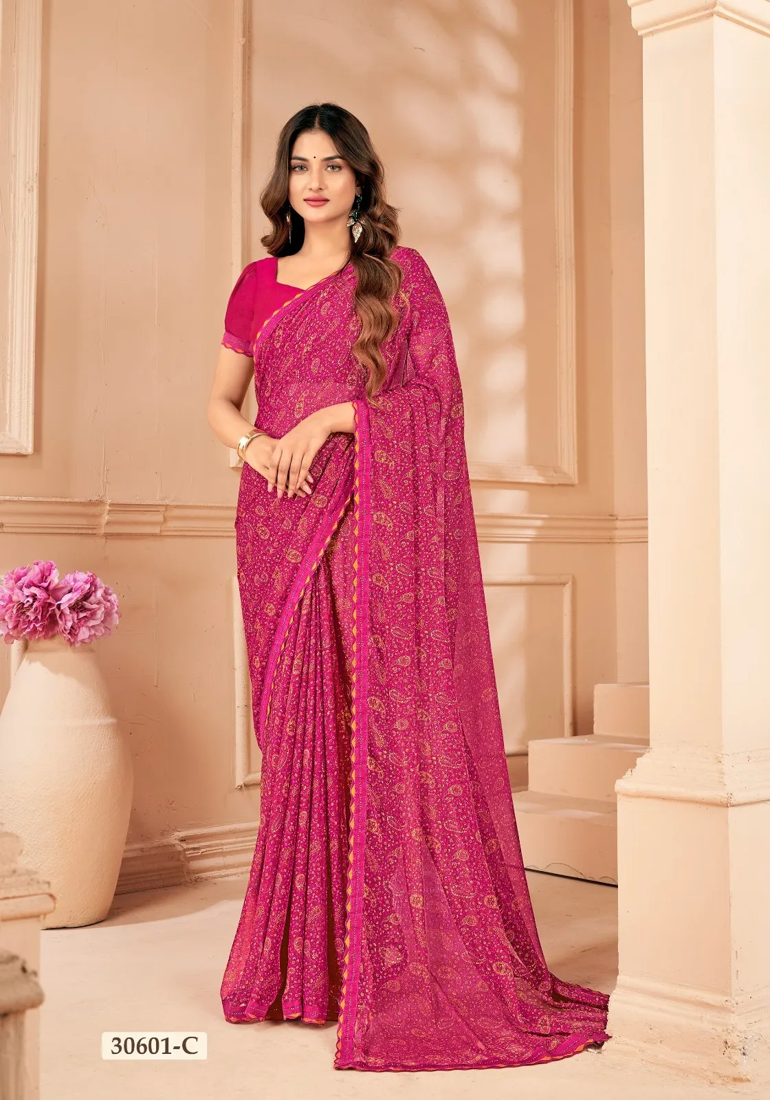 Chiffon Border Saree With Swarovski Border Work Ruchi Vanilla VOL-04 - Image 12