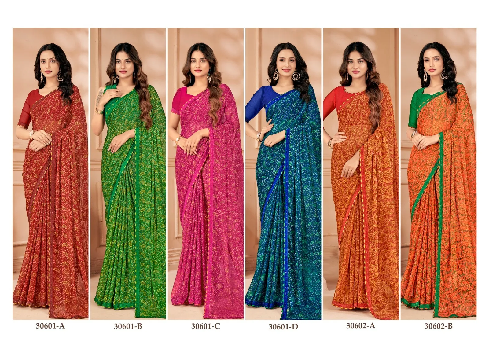 Chiffon Border Saree With Swarovski Border Work Ruchi Vanilla VOL-04 - Image 2