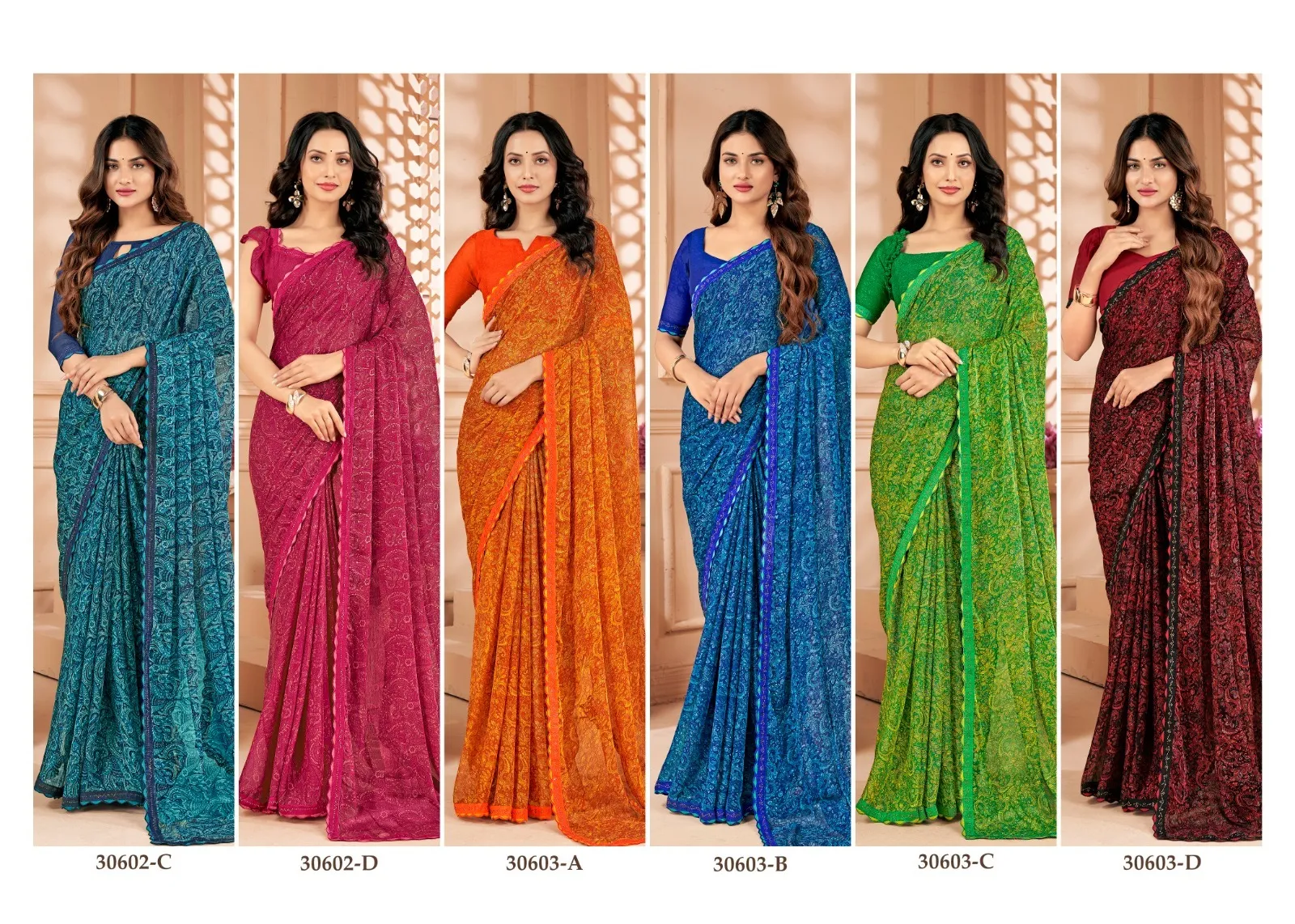 Chiffon Border Saree With Swarovski Border Work Ruchi Vanilla VOL-04 - Image 4