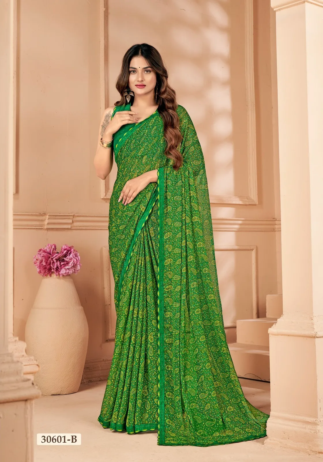 Chiffon Border Saree With Swarovski Border Work Ruchi Vanilla VOL-04 - Image 6