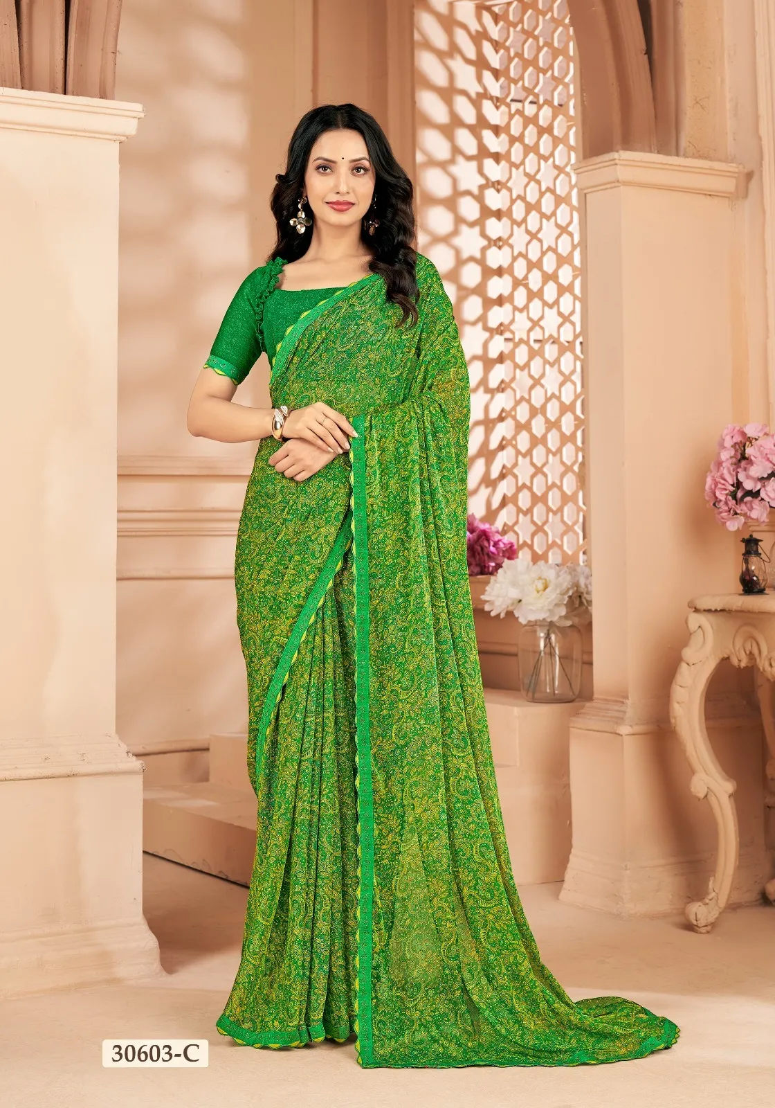 Chiffon Border Saree With Swarovski Border Work Ruchi Vanilla VOL-04 - Image 8