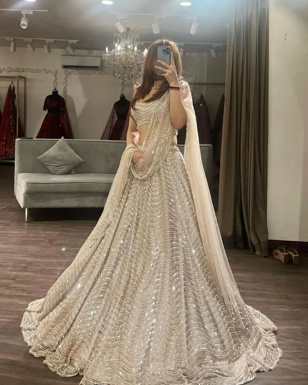 Creme Designer Party Wear Lehenga Choli