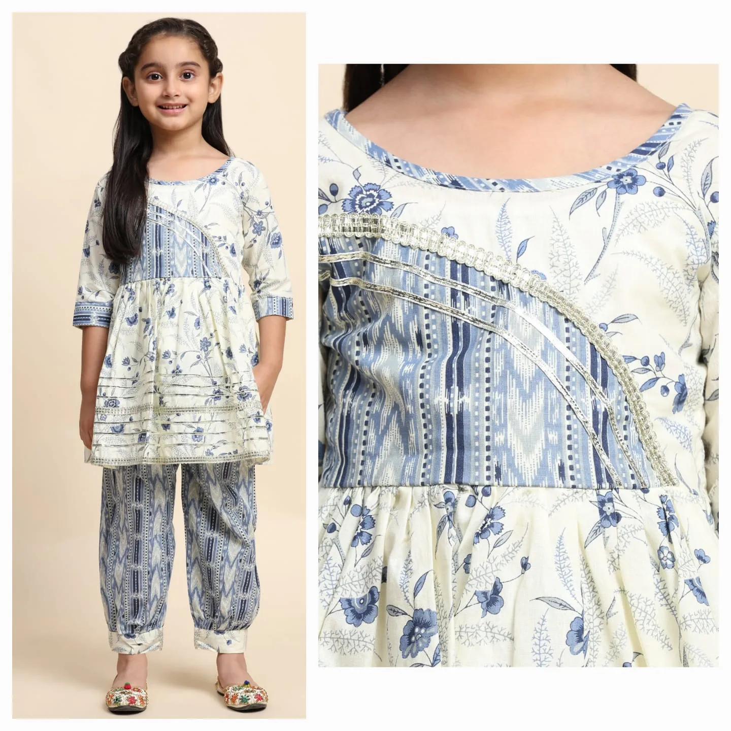 Designer Cotton Kids Girls Wear Exclusive Kurta And Afgani Pant - Image 2