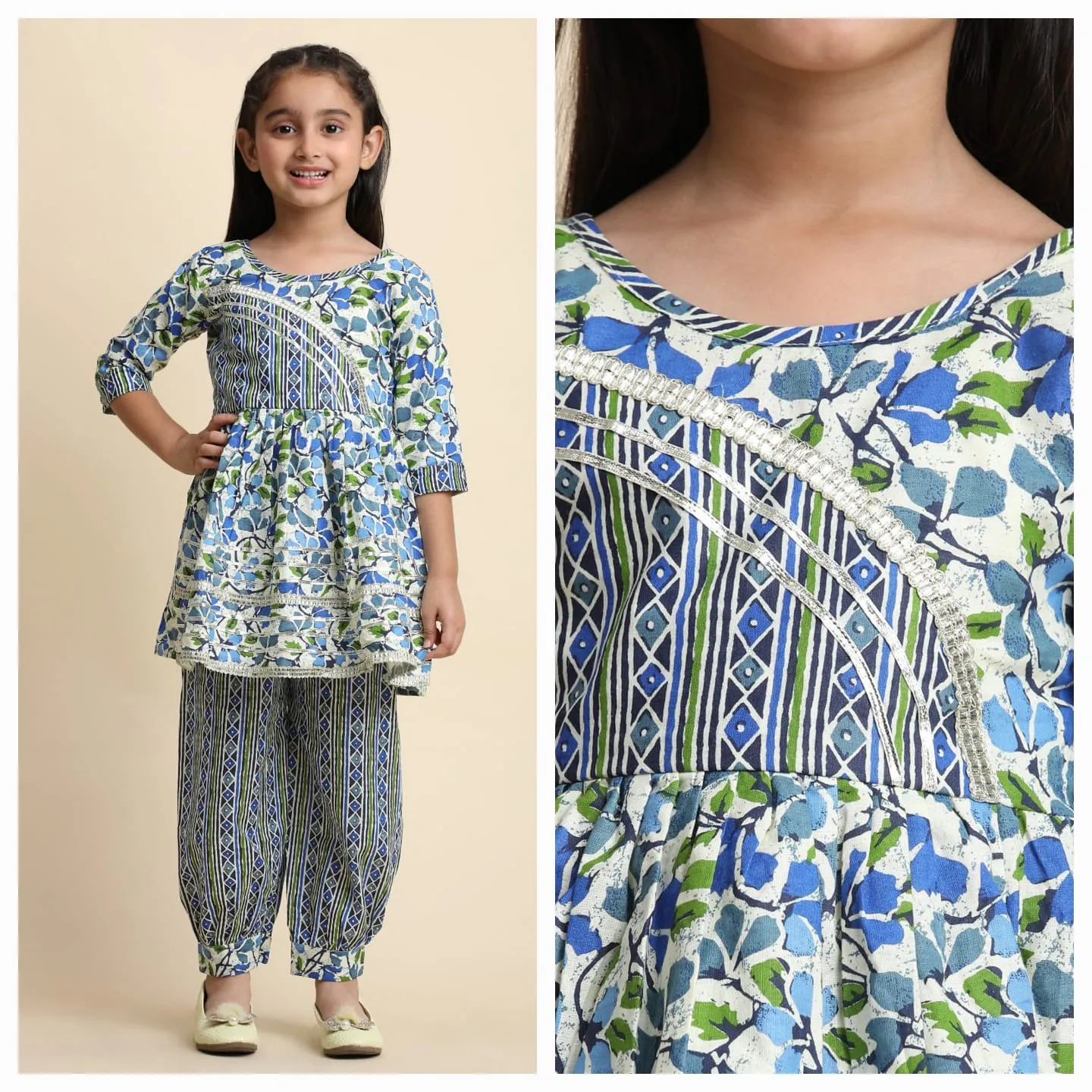 Designer Cotton Kids Girls Wear Exclusive Kurta And Afgani Pant - Image 3