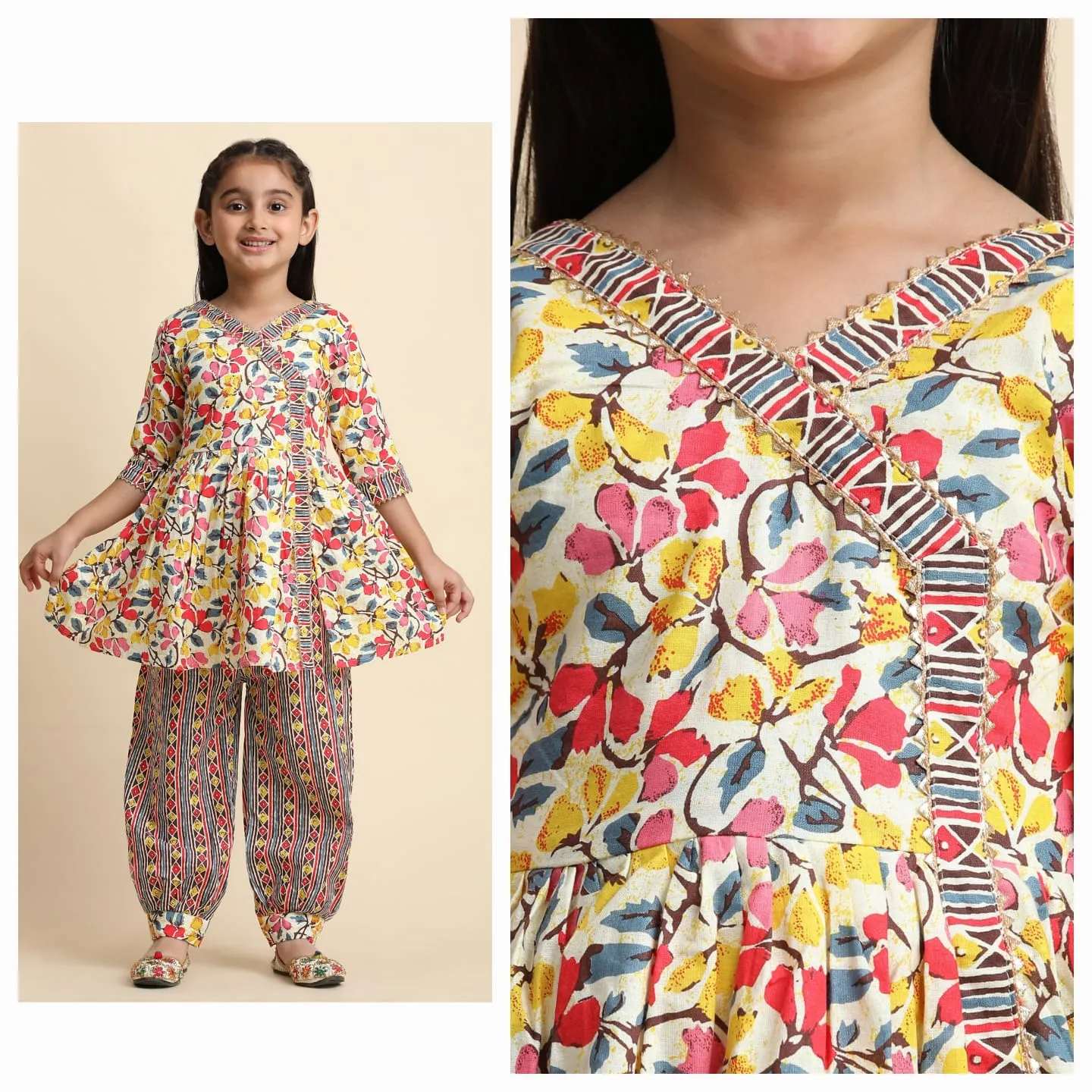 Designer Cotton Kids Girls Wear Exclusive Kurta And Afgani Pant - Image 4