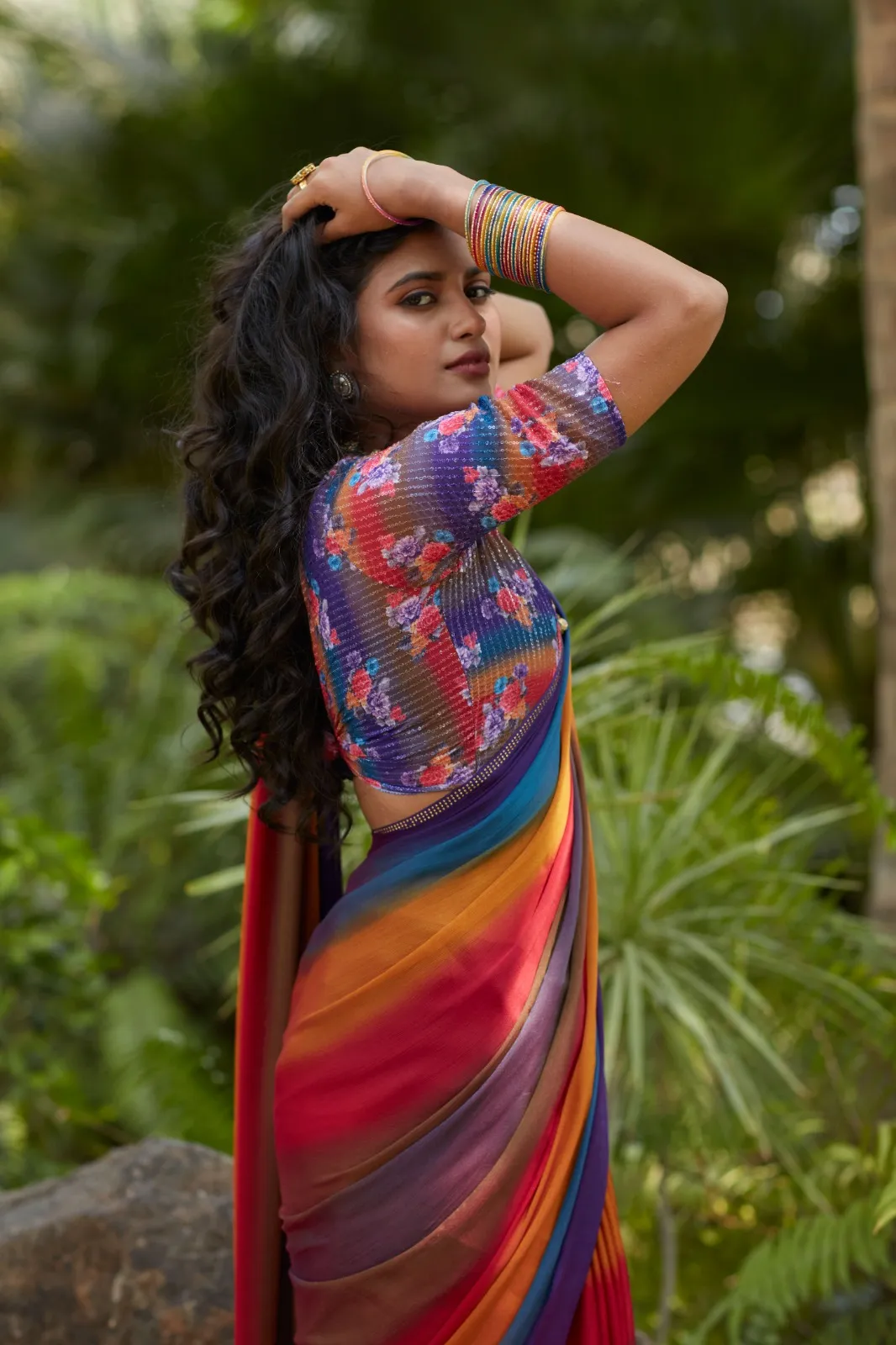 Designer Velvet Saree With Worked Blouse - Image 2