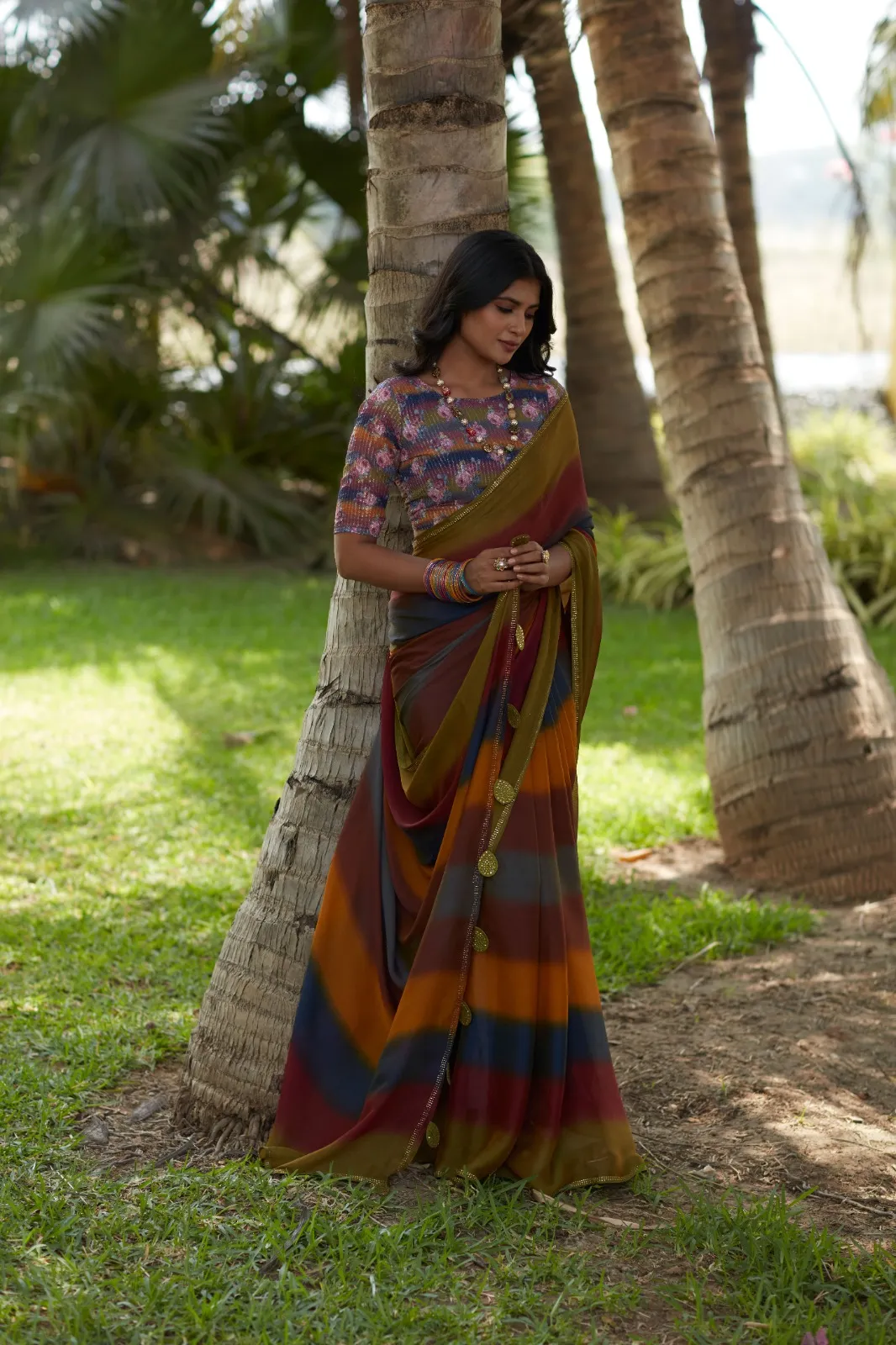 Designer Velvet Saree With Worked Blouse - Image 3