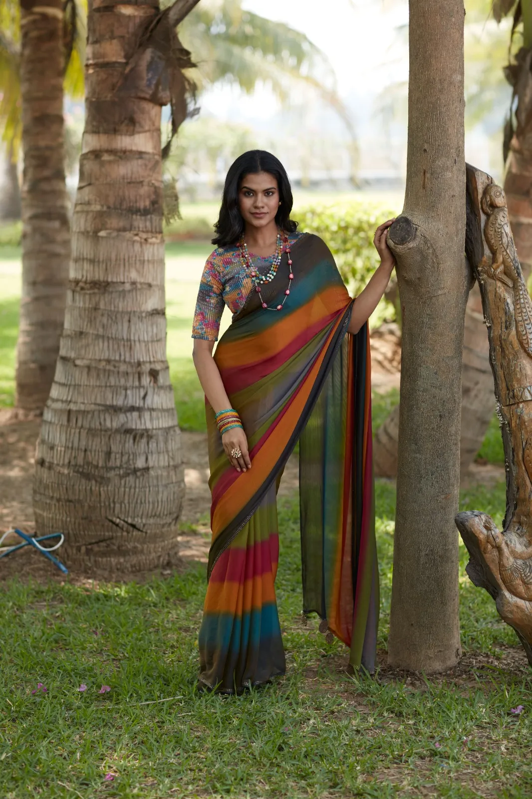 Designer Velvet Saree With Worked Blouse - Image 4