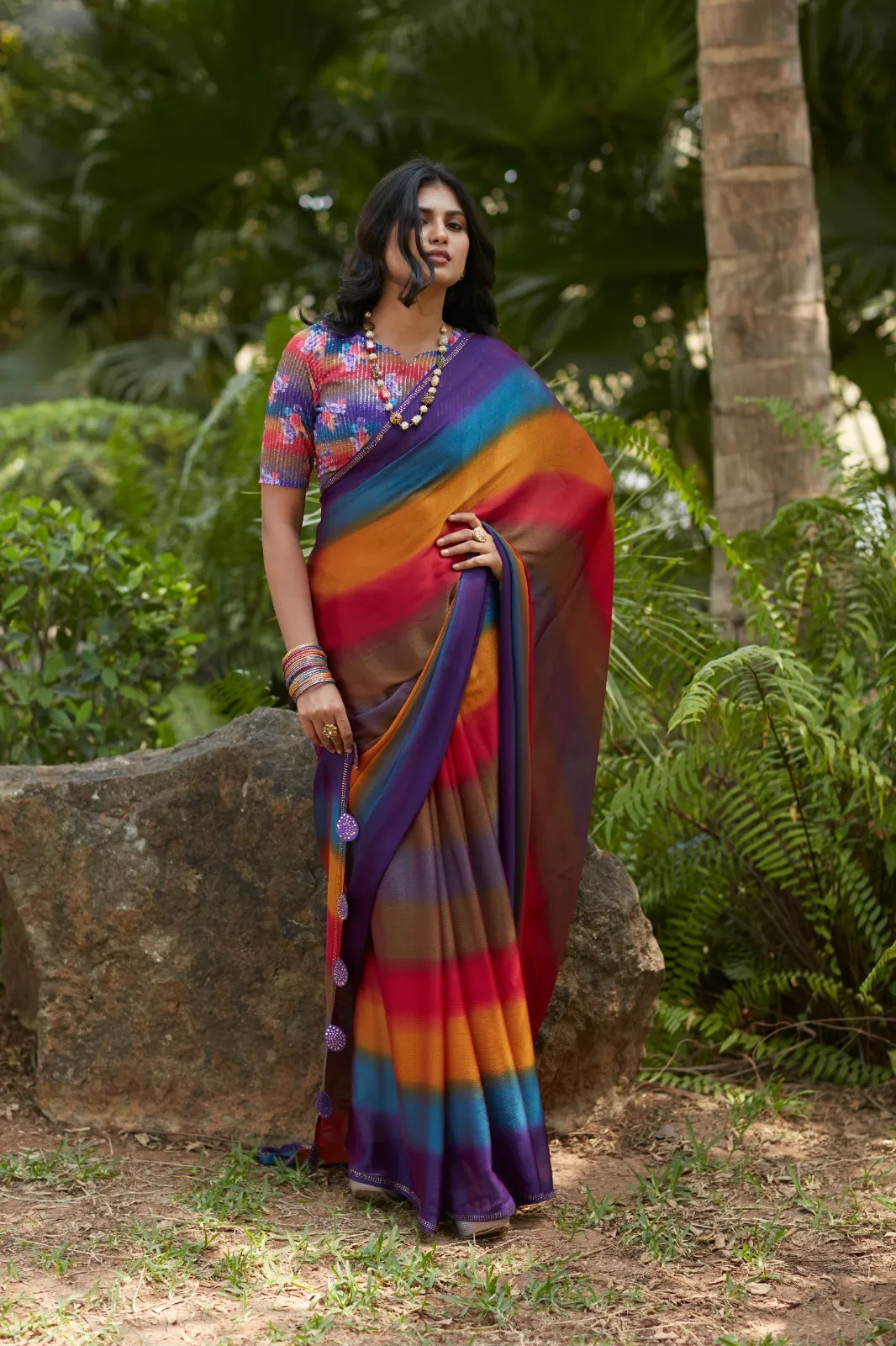 Designer Velvet Saree With Worked Blouse - Image 5