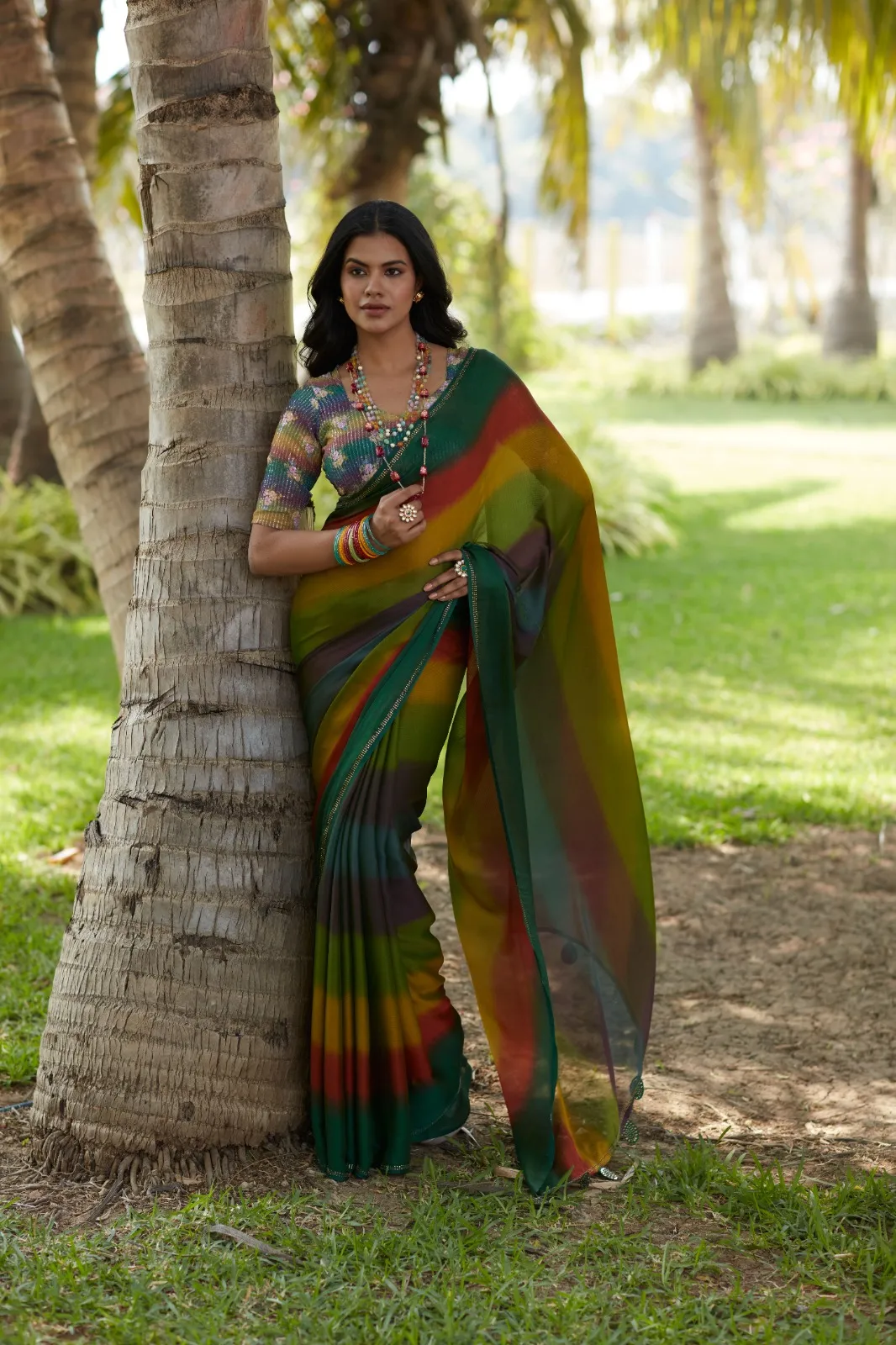 Designer Velvet Saree With Worked Blouse - Image 6