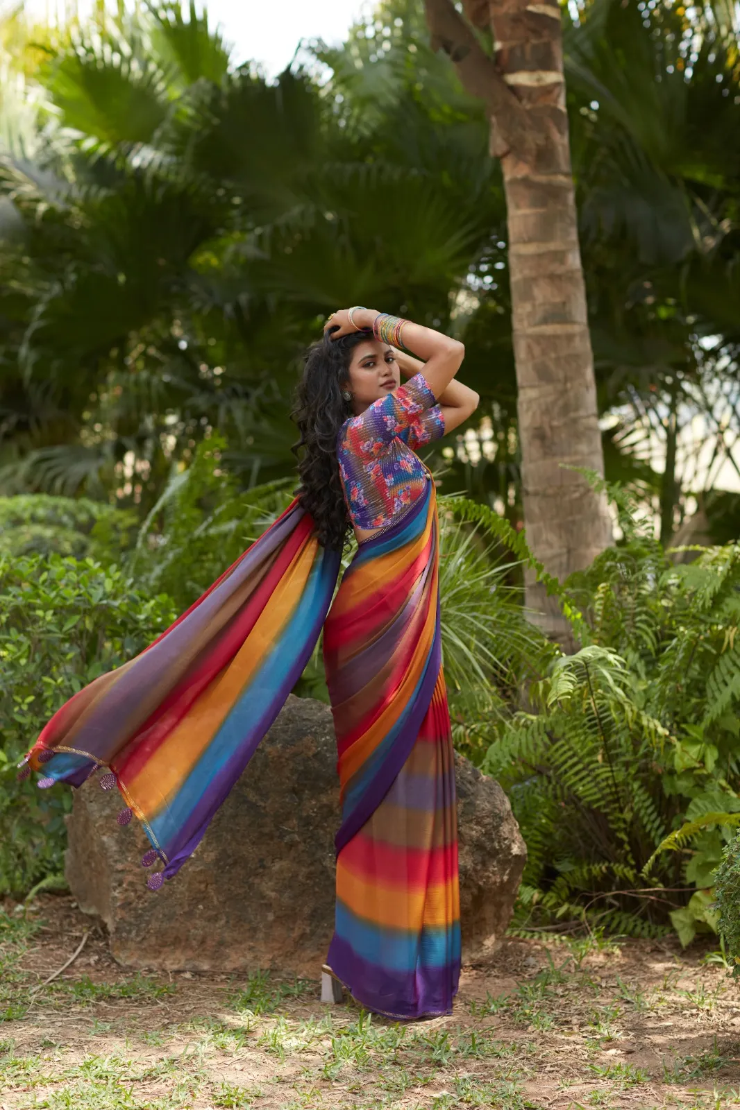 Designer Velvet Saree With Worked Blouse - Image 7