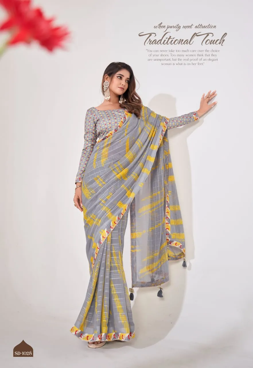 Fancy Lace Border Georgette Saree - Image 13