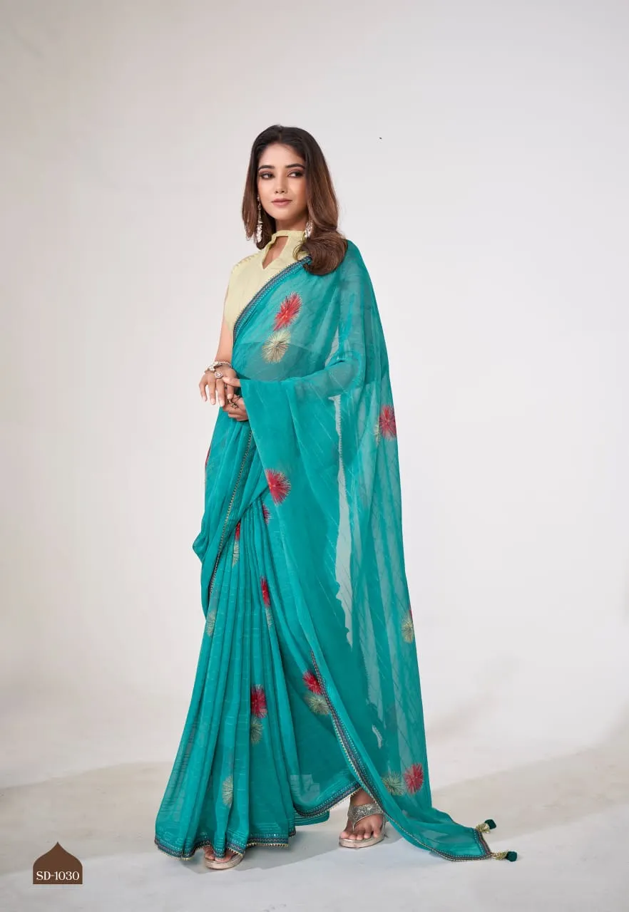 Fancy Lace Border Georgette Saree - Image 7