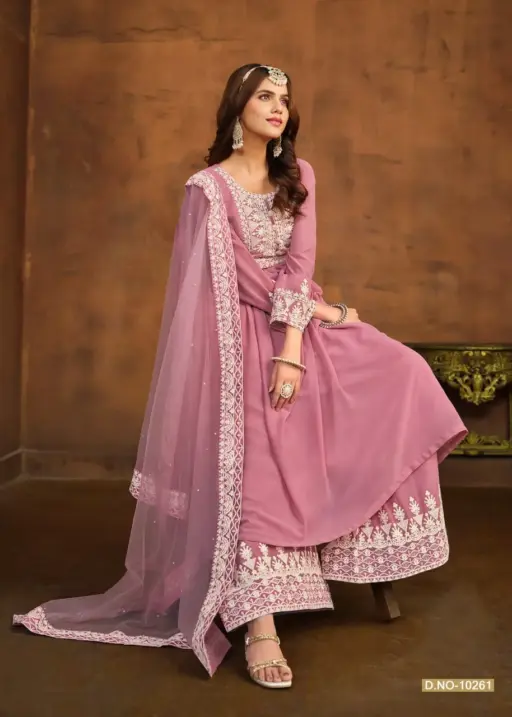 Faux Georgette With White Embroidery Wedding Wear Ethnic Salwar Suit