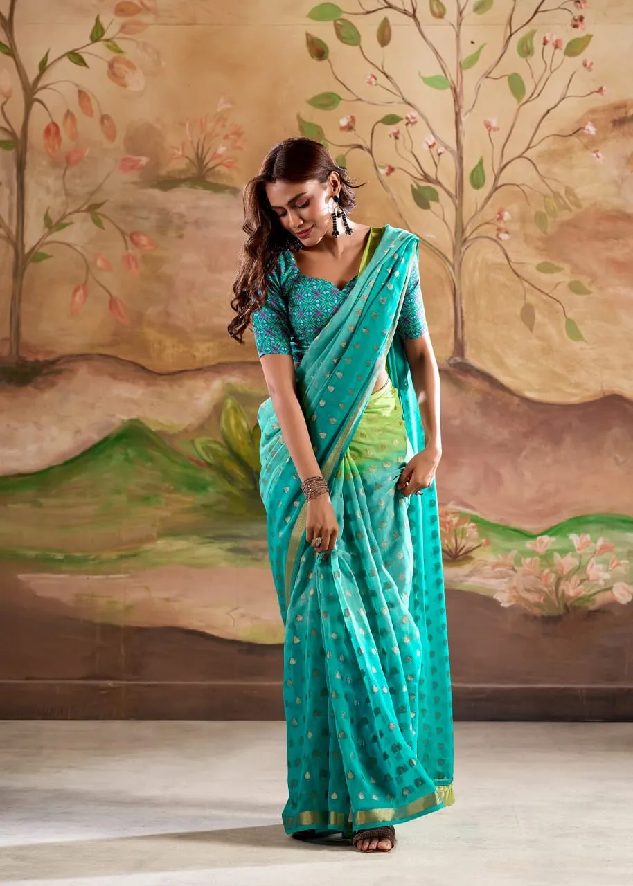 Festive Wear Georgette Saree With Handloom - Image 2