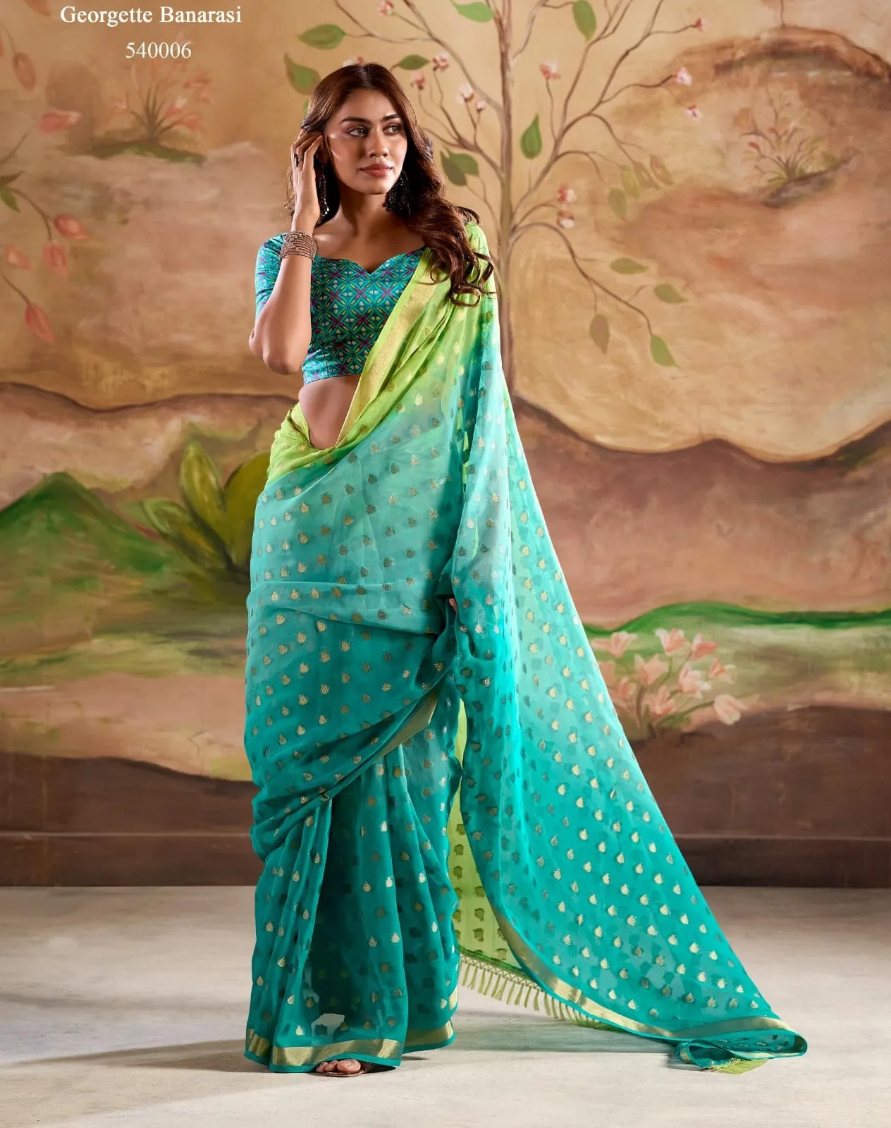 Festive Wear Georgette Saree With Handloom - Image 3
