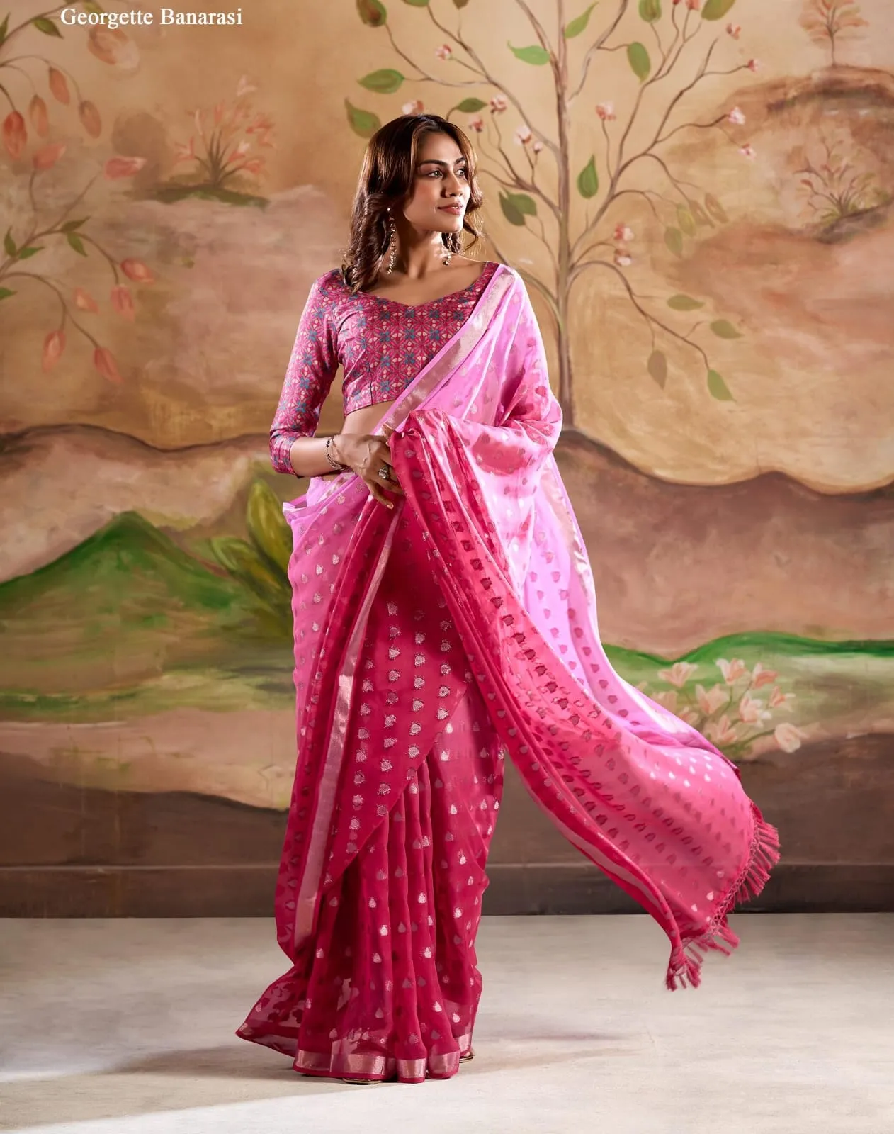 Festive Wear Georgette Saree With Handloom - Image 7