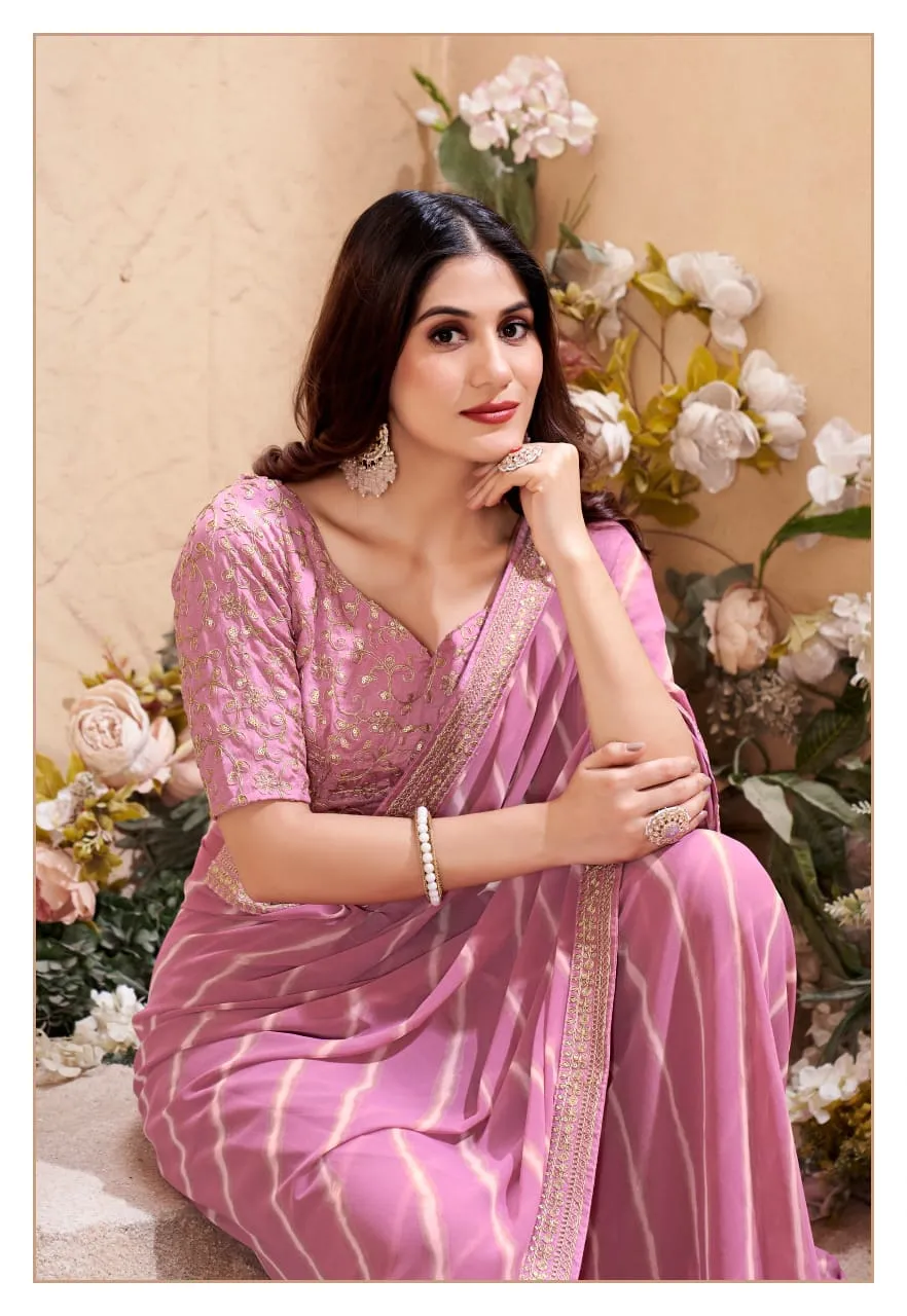 Festive Wear Leheriya Saree With Border And Worked Blouse