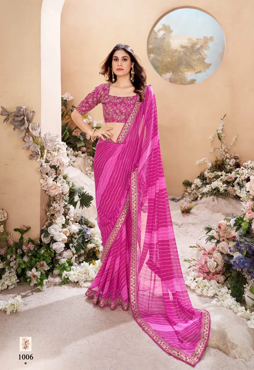 Festive Wear Leheriya Saree With Border And Worked Blouse - Image 2