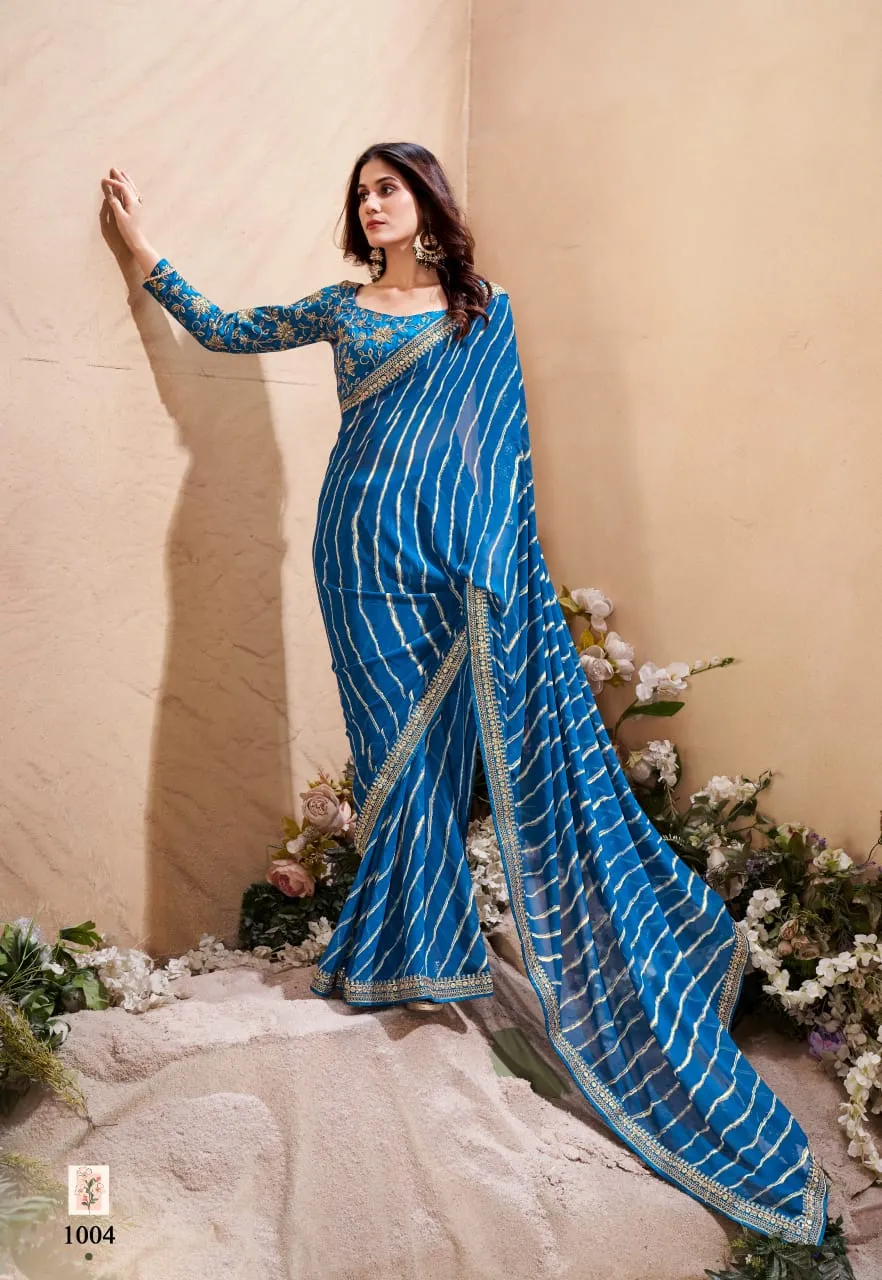 Festive Wear Leheriya Saree With Border And Worked Blouse - Image 3