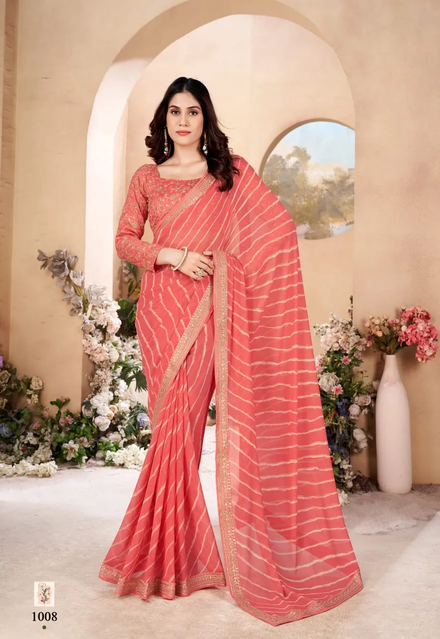 Festive Wear Leheriya Saree With Border And Worked Blouse - Image 4