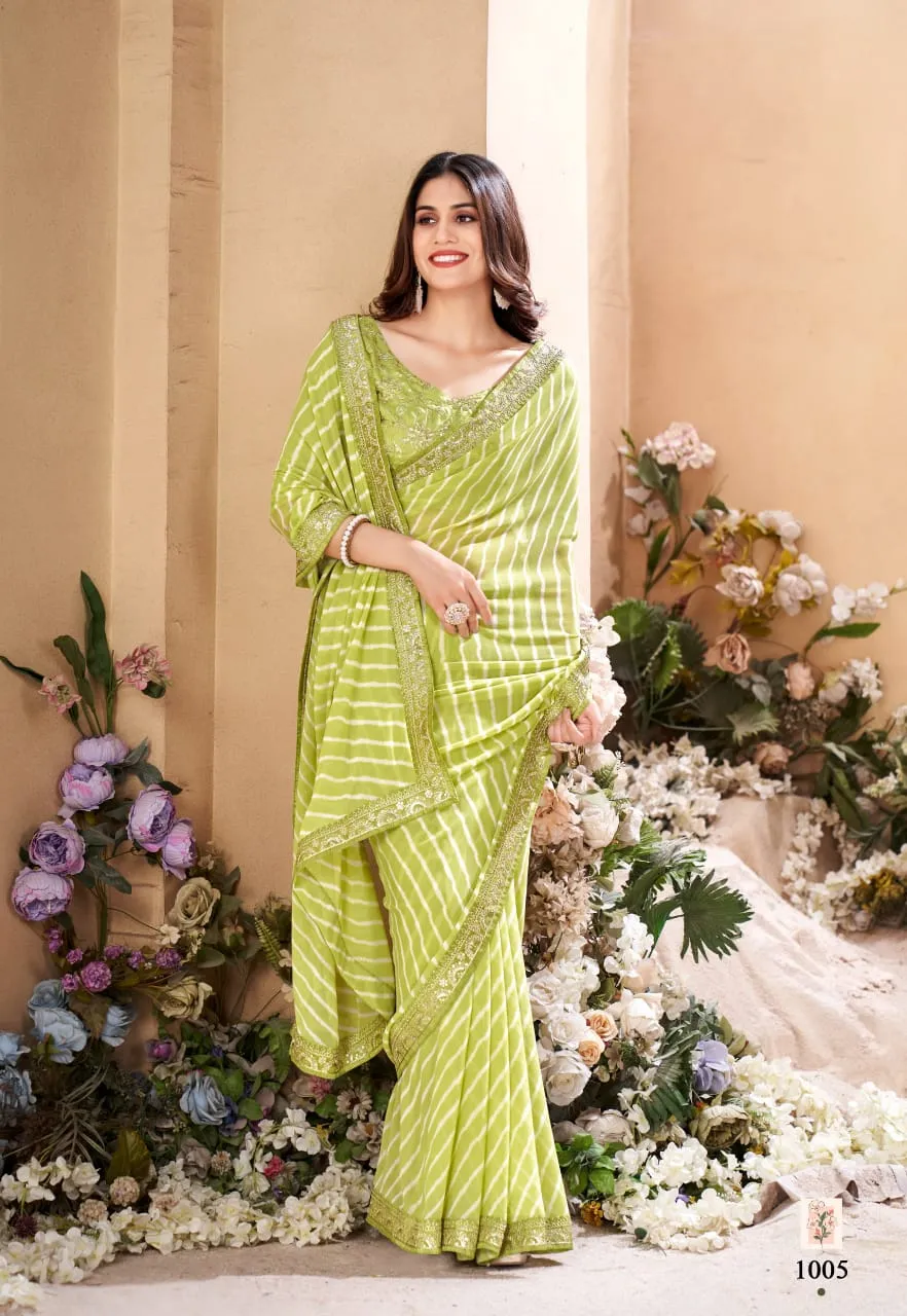 Festive Wear Leheriya Saree With Border And Worked Blouse - Image 5