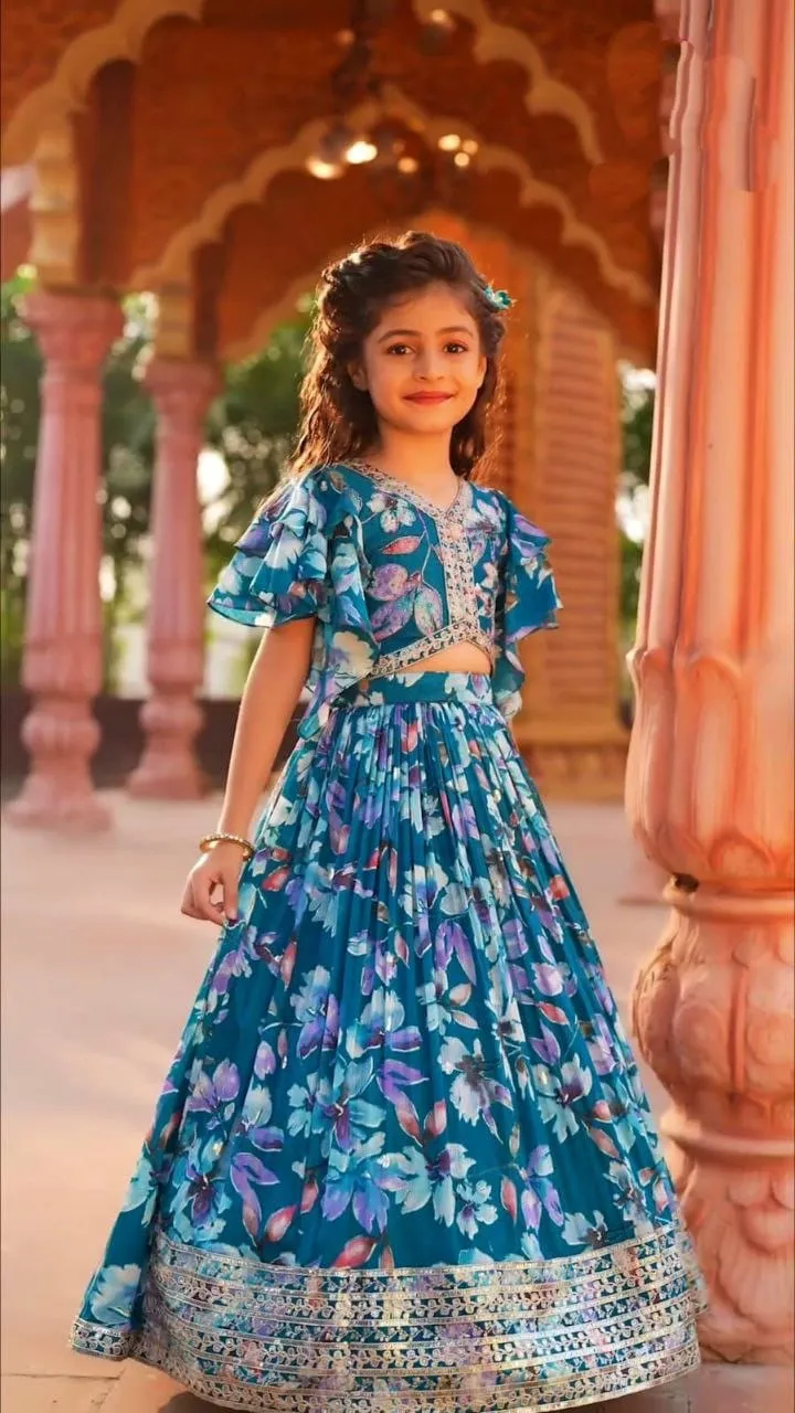 Floral Printed Designer Girls Anarkali With Work