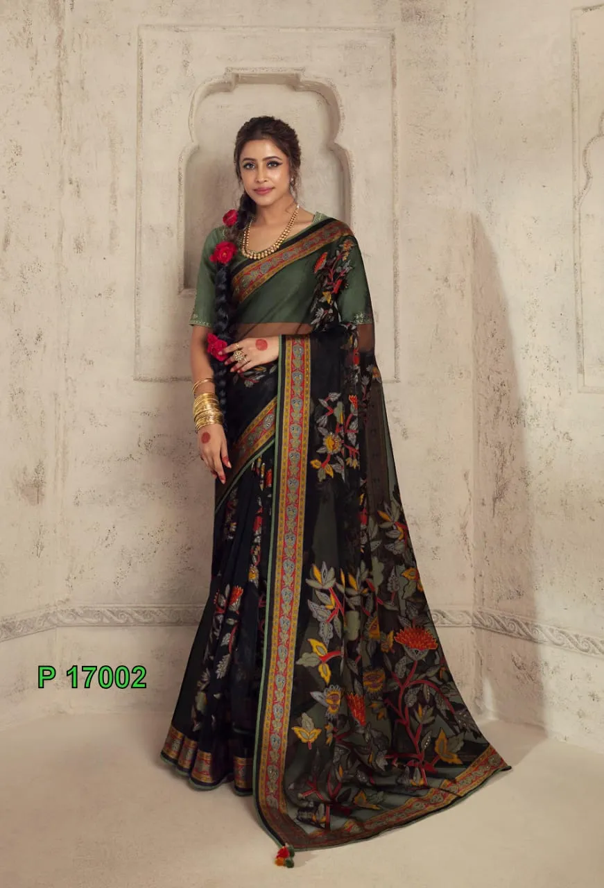Heavy Border Designer Brasso Saree