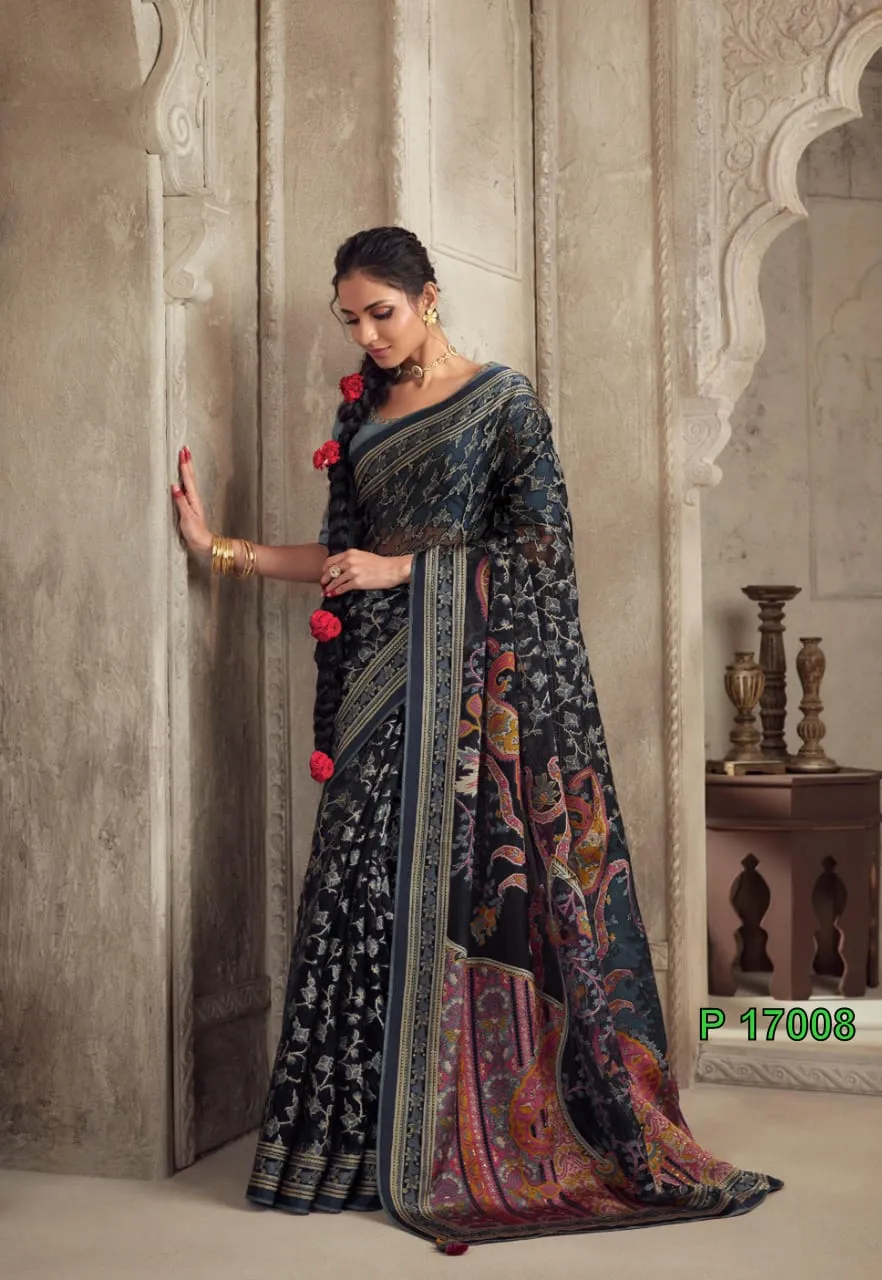 Heavy Border Designer Brasso Saree - Image 4