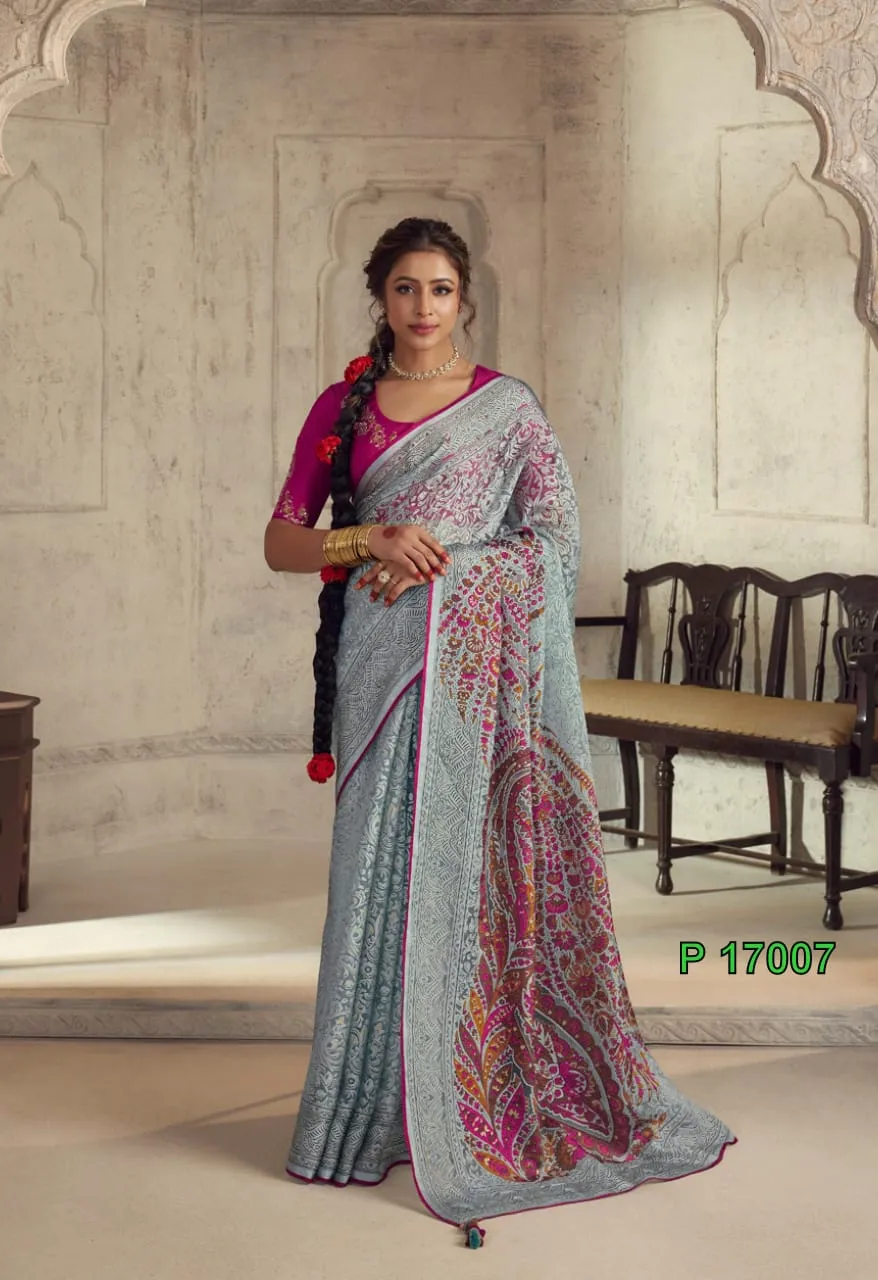 Heavy Border Designer Brasso Saree - Image 6