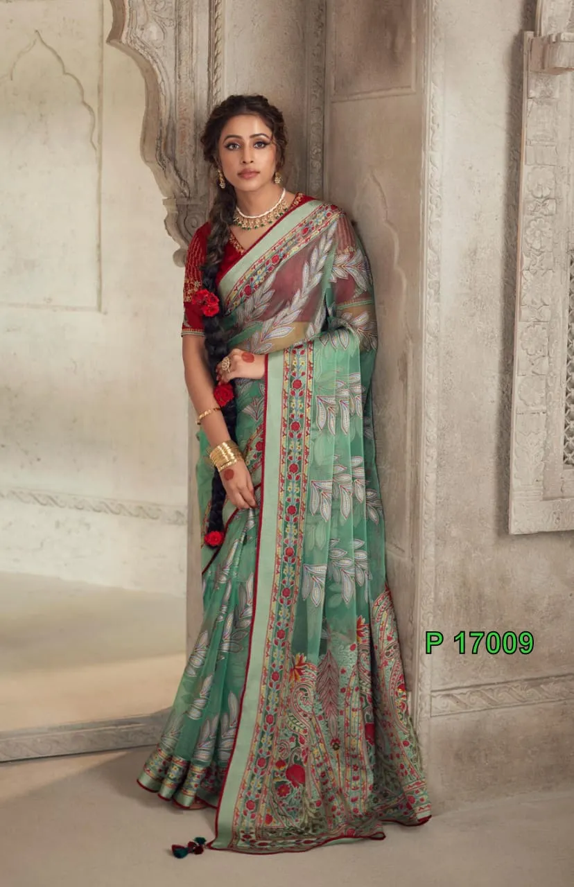 Heavy Border Designer Brasso Saree - Image 7