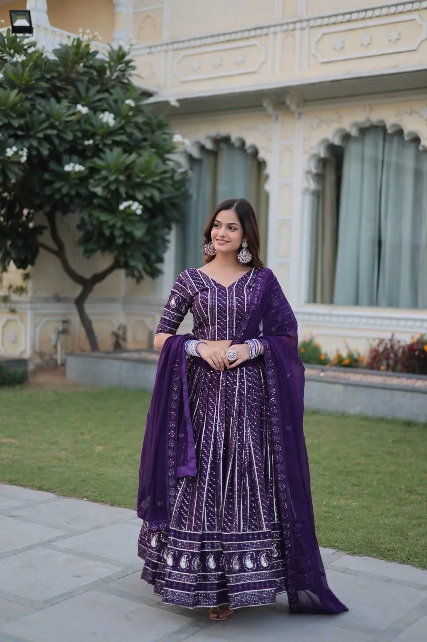 Heavy Embroidery Party Wear Sequins Work Lehenga Choli
