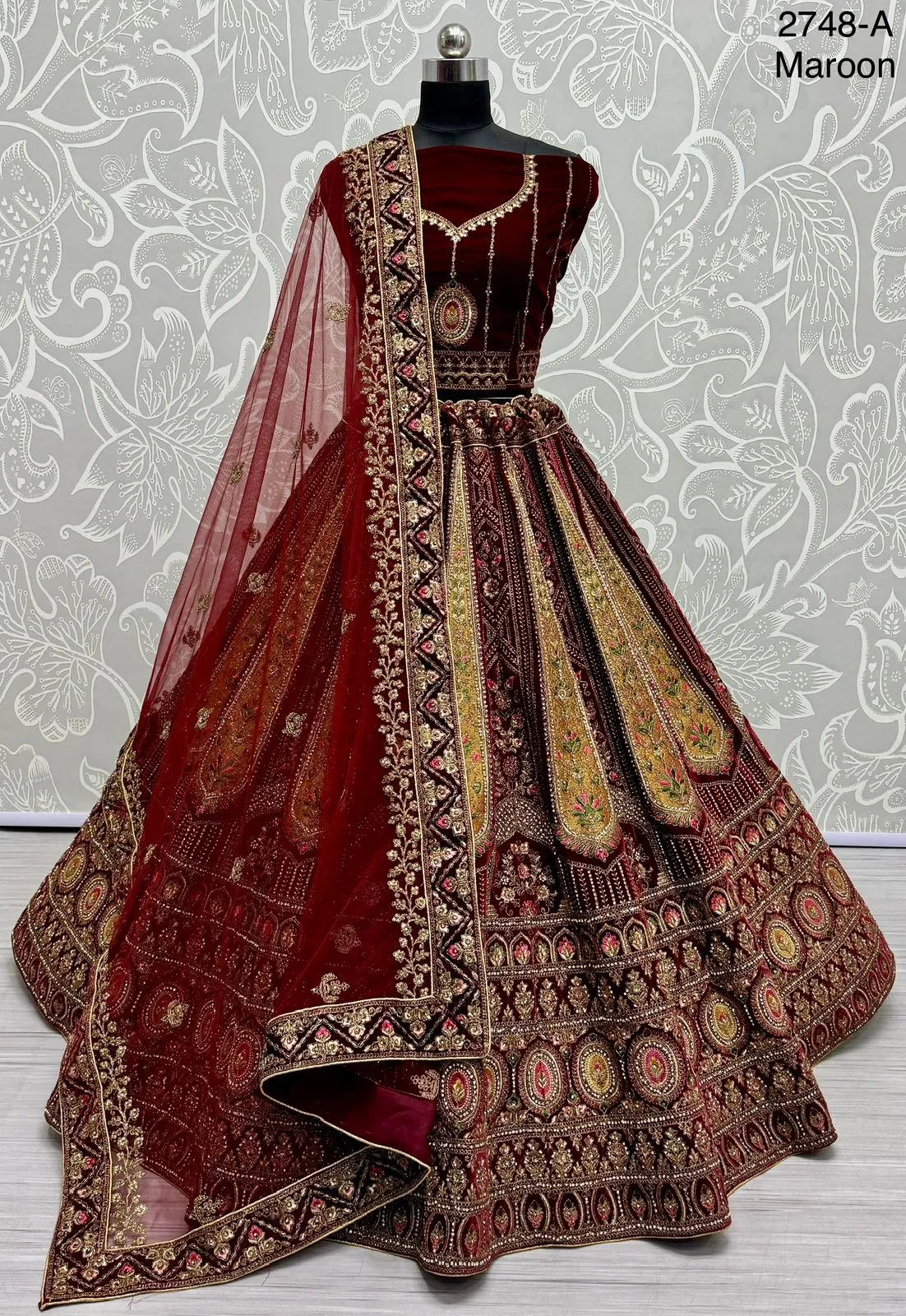 Heavy Embroidery Velvet Designer Bridal Lehenga Dori and Patch work with Heavy Dupatta