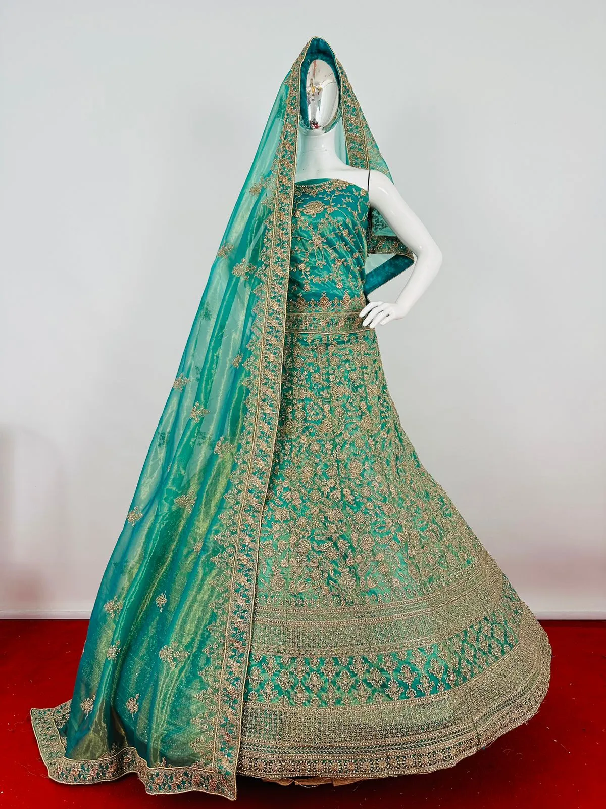 Heavy Net Wedding Wear Hand Jarkan Stone Work Lehenga Choli