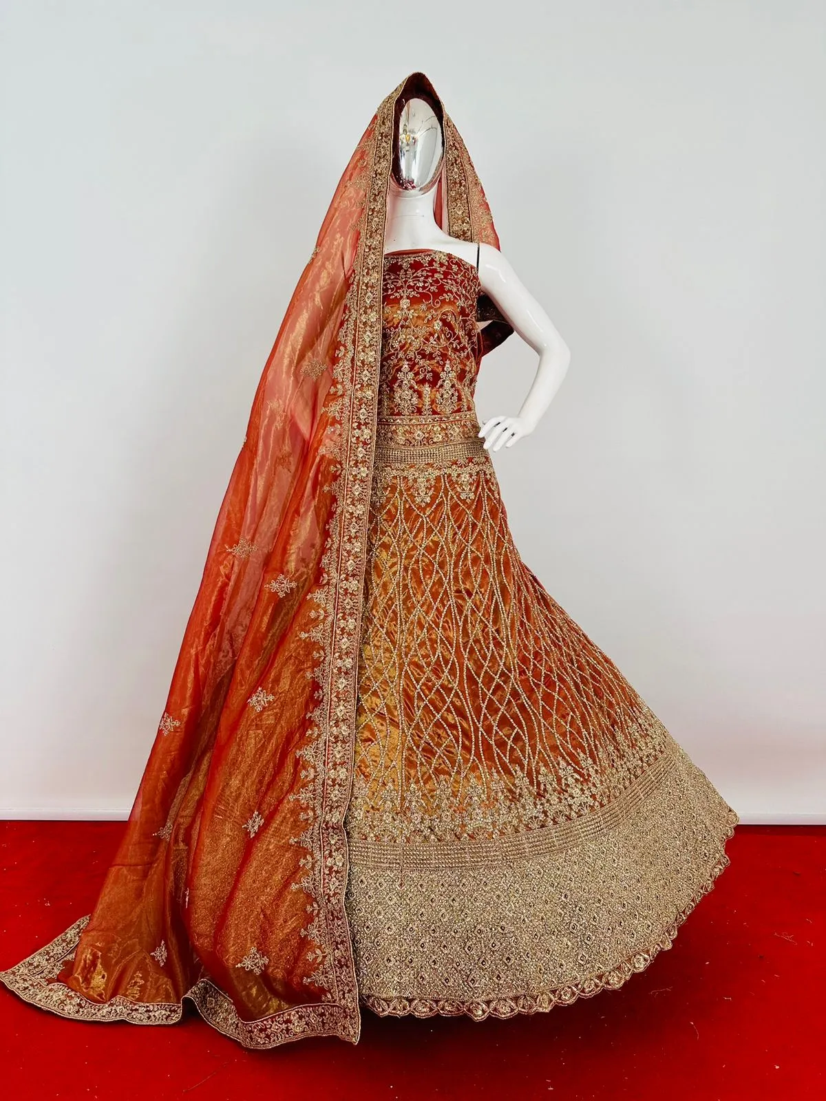 Heavy Net Wedding Wear Hand Jarkan Stone Work Lehenga Choli