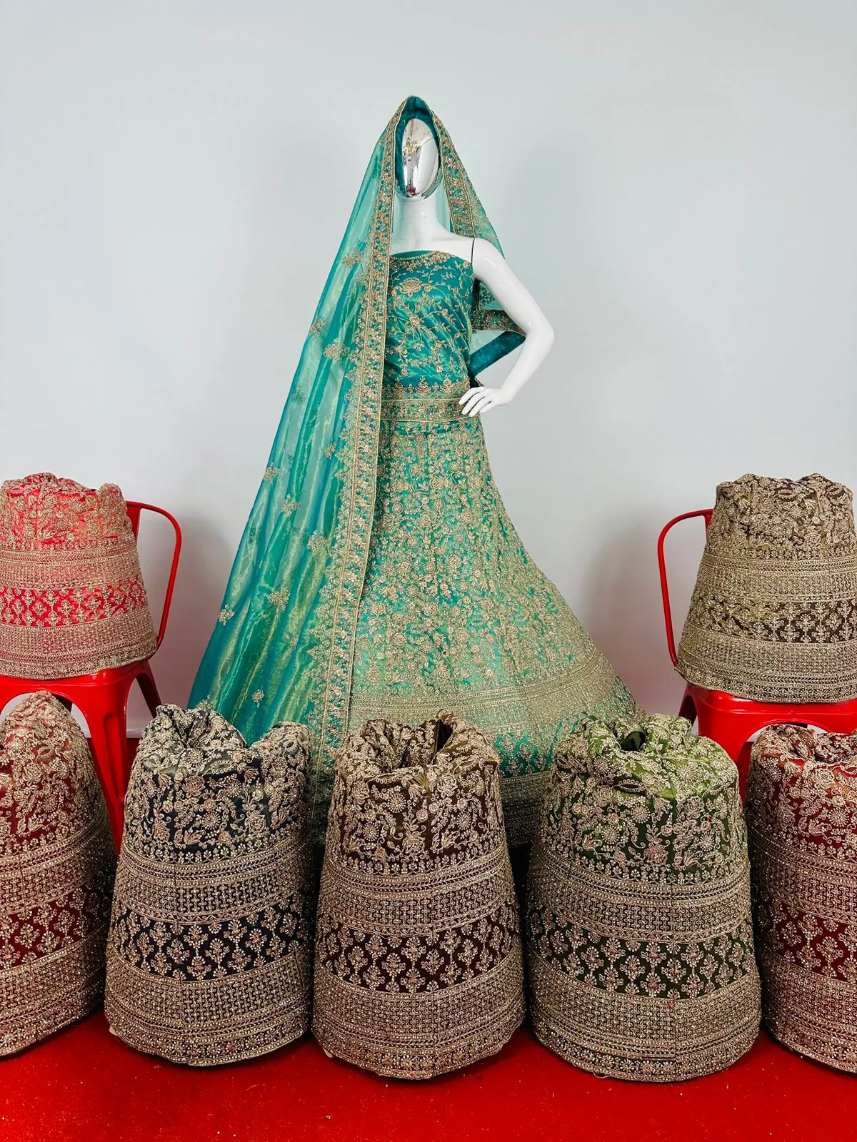 Heavy Net Wedding Wear Hand Jarkan Stone Work Lehenga Choli - Image 2
