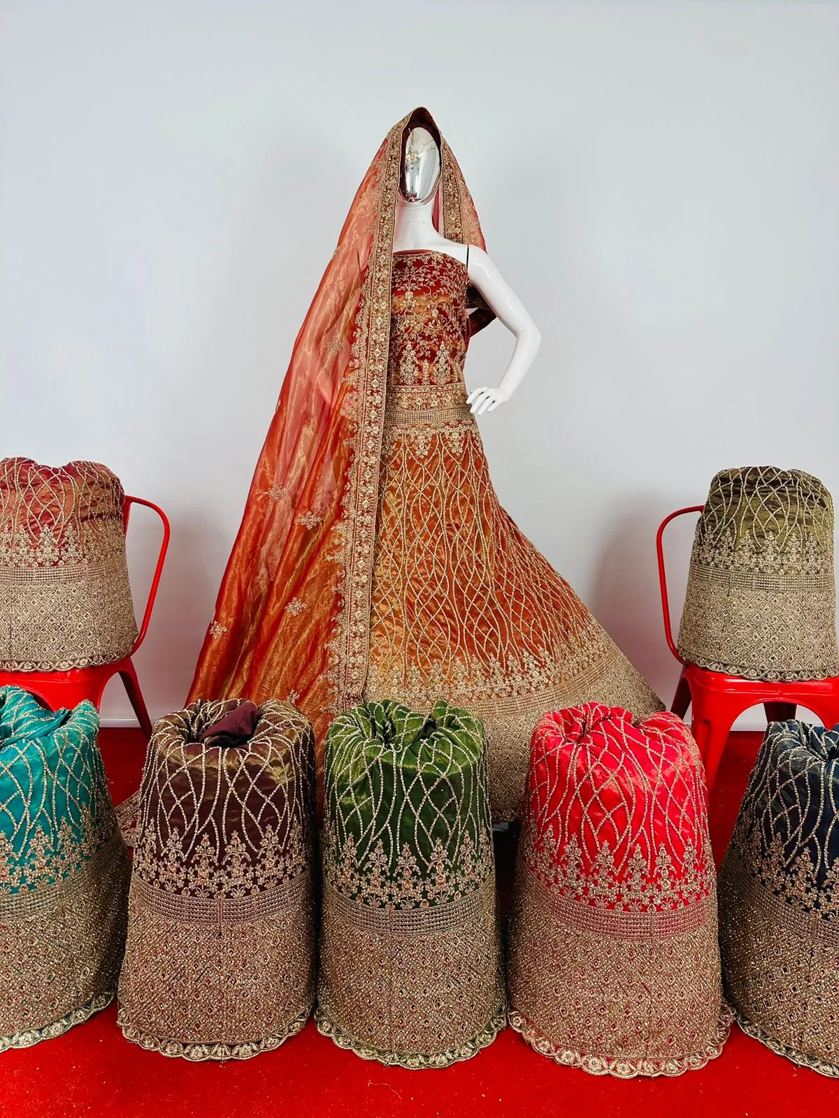 Heavy Net Wedding Wear Hand Jarkan Stone Work Lehenga Choli - Image 2