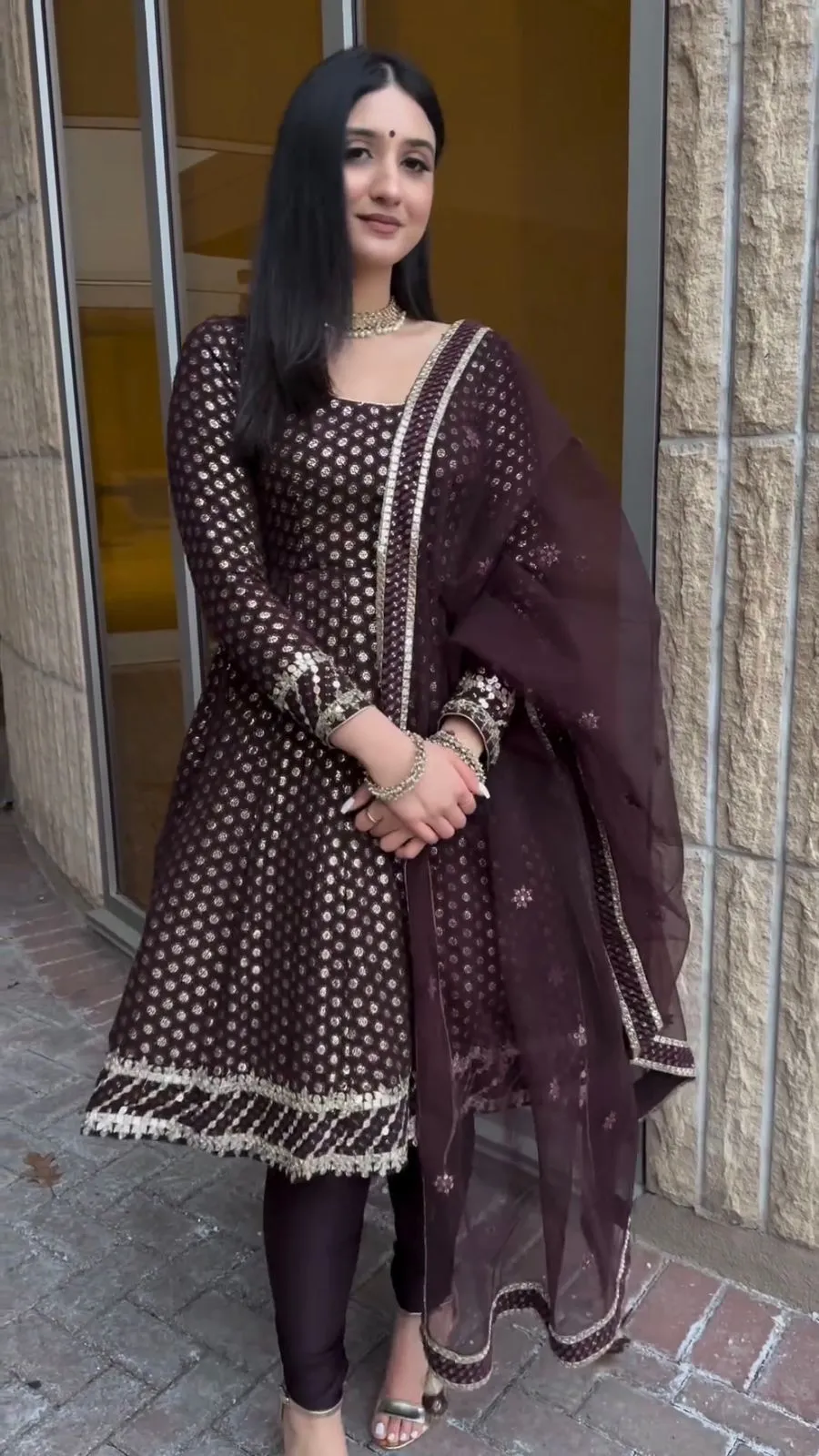 Heavy Sequins Work Designer Anarkali Style Replica Suit